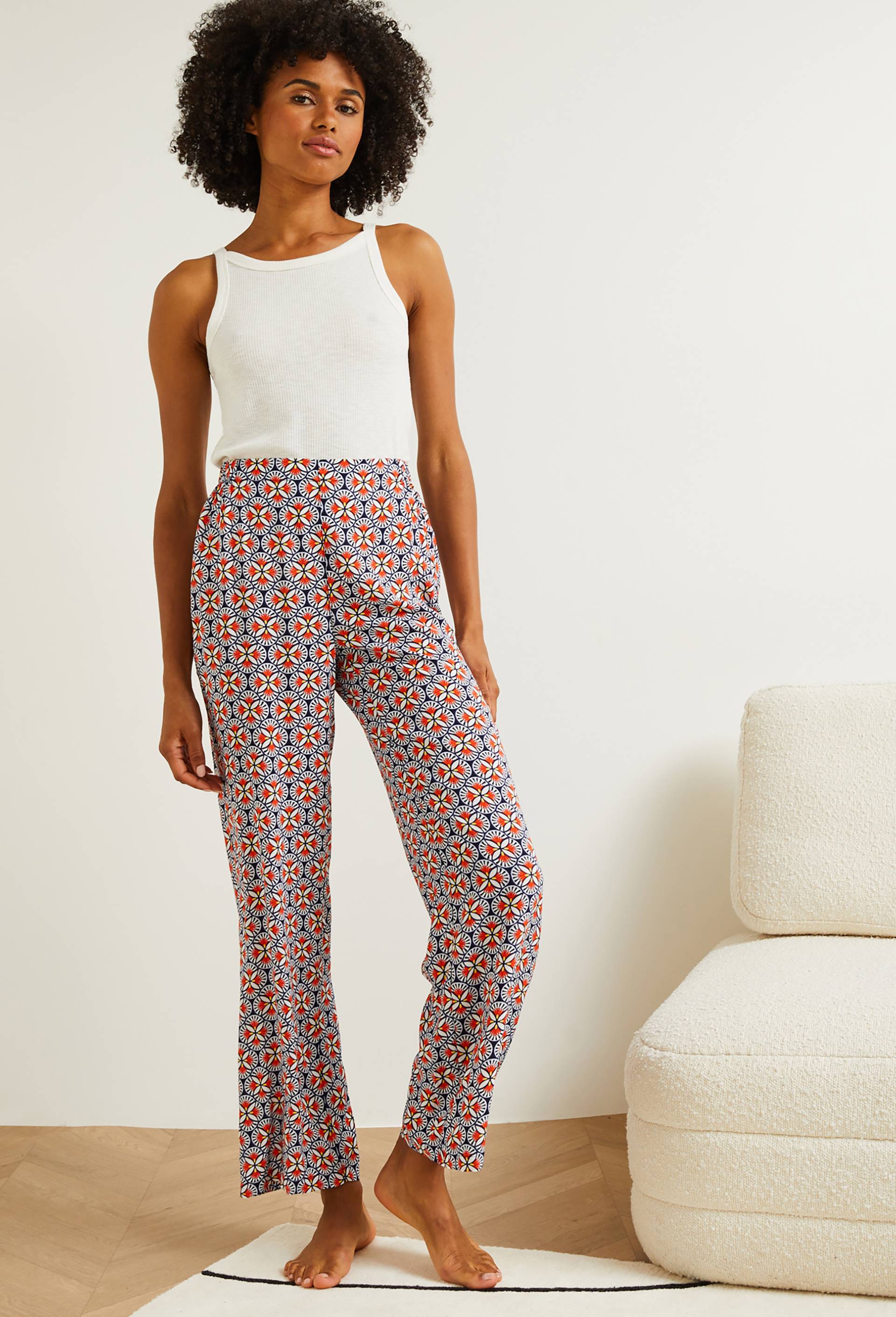Pantalon large imprimé, Ecovero, Ecru, large image number 0.0