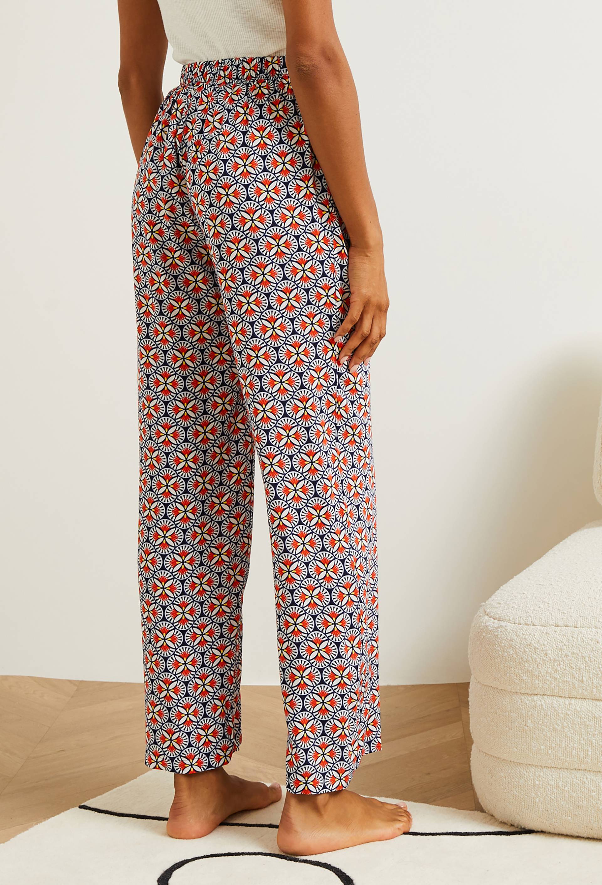 Pantalon large imprimé, Ecovero, Ecru, large image number 1.0