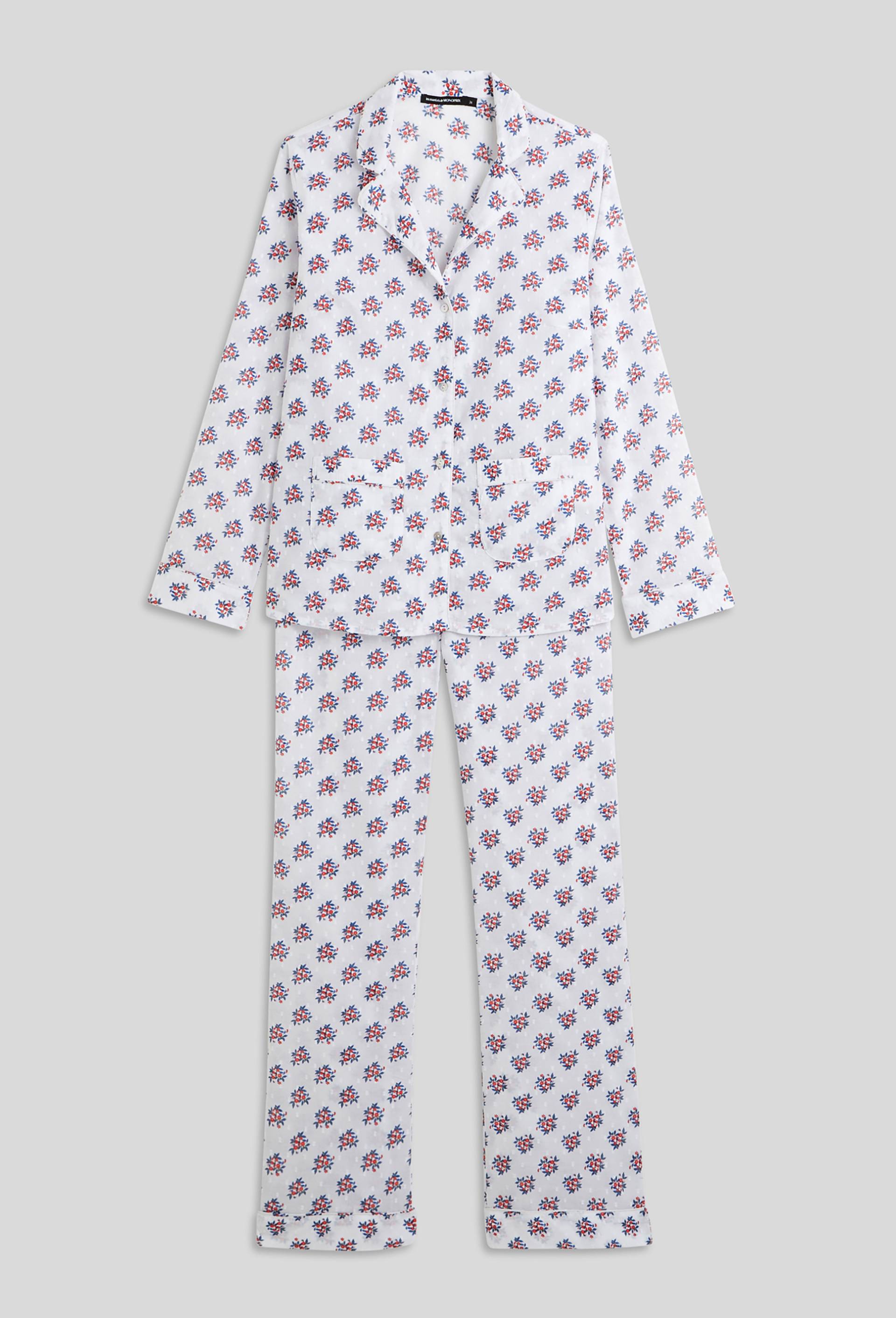 Pyjama col tailleur imprimé en coton plumetis, Bio, Ecru, large image number 2