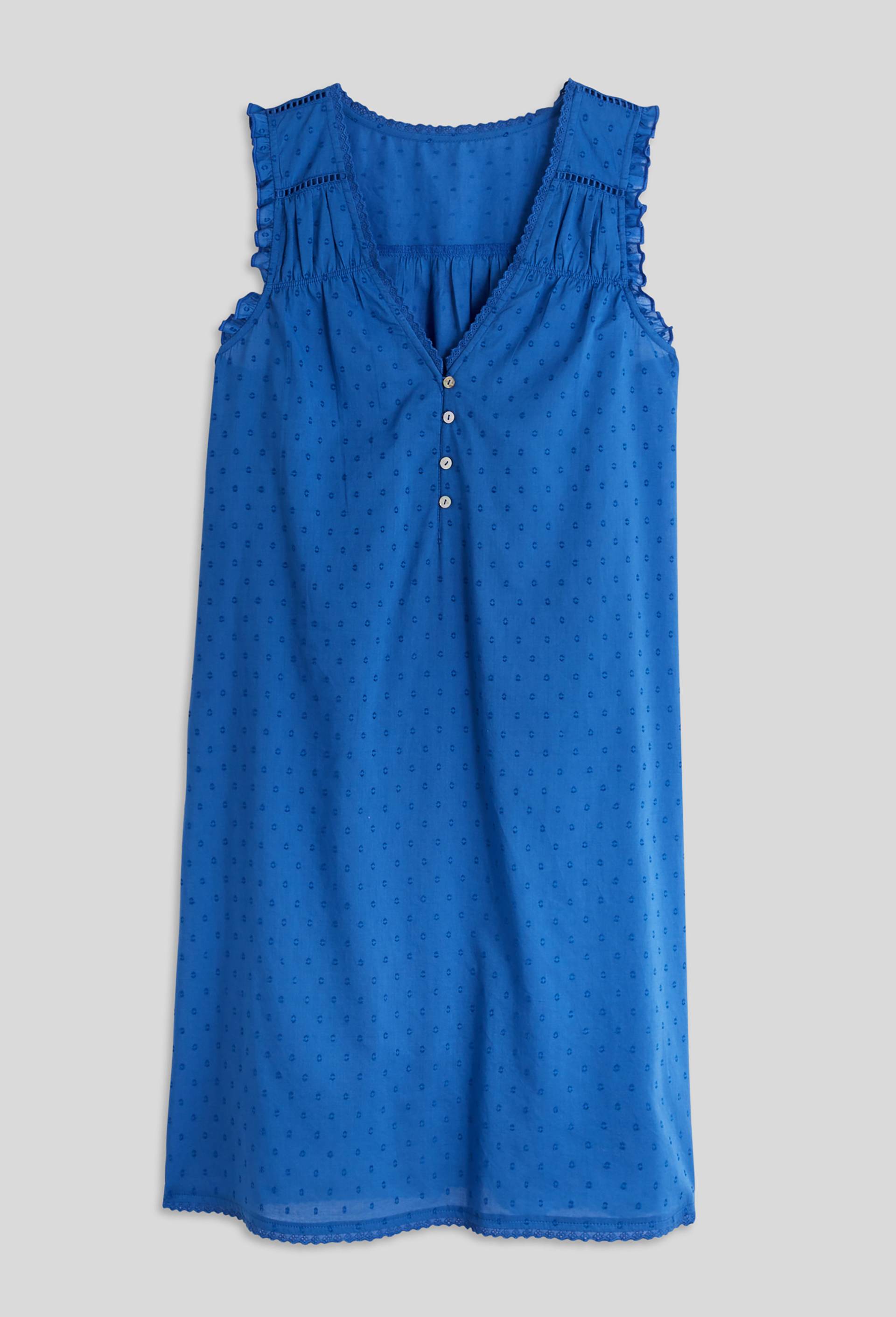 Chemise de nuit unie en coton plumetis, Bio, BLEU, large image number 2