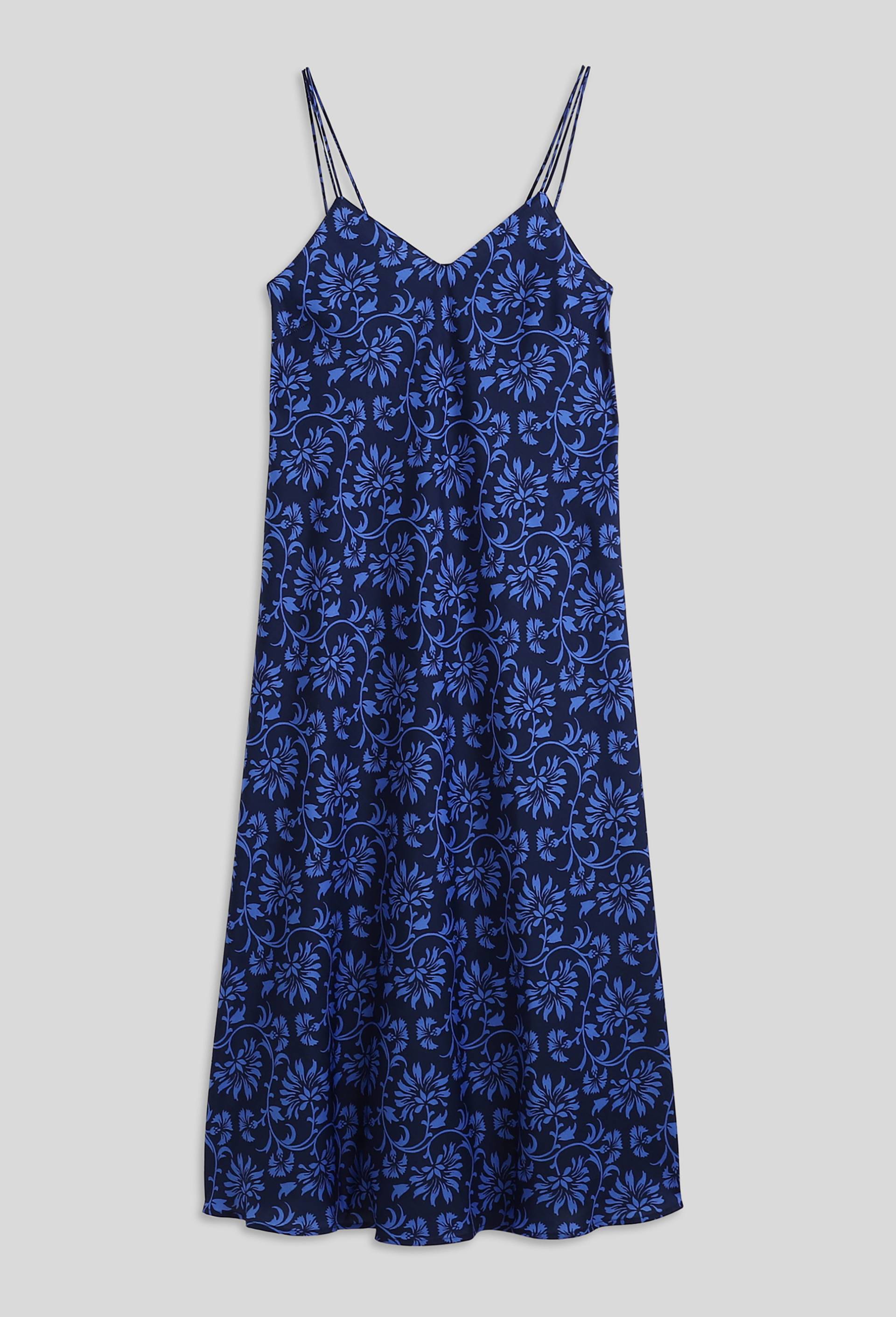 Chemise de nuit à bretelles imprimée satinée, Oeko-Tex, Bleu foncé, large image number 2.0