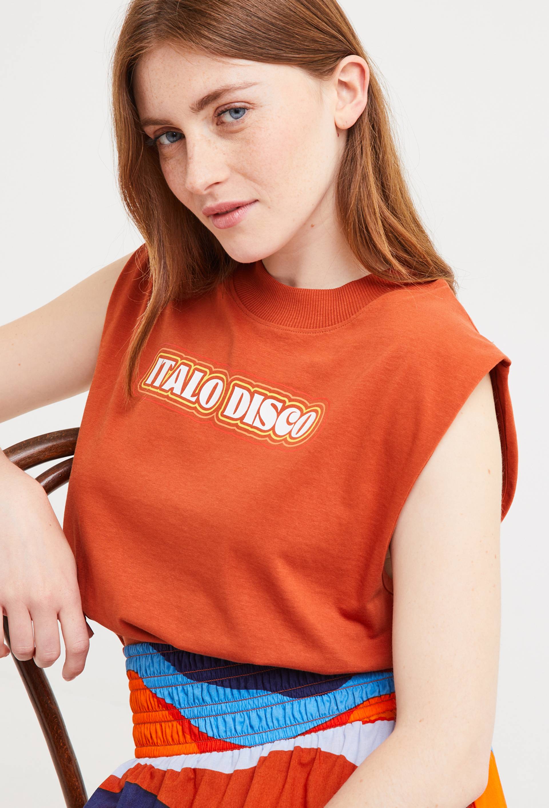 T-shirt sans manche à message en coton BIO, Orange foncé, large image number 0