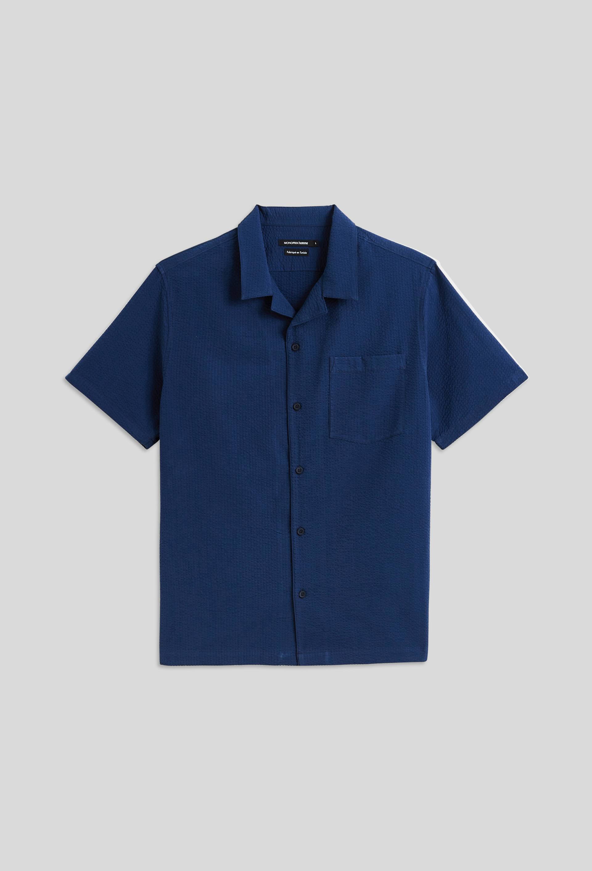 Chemise manches courtes en seersucker, Bleu fonc&eacute;, large image number 2