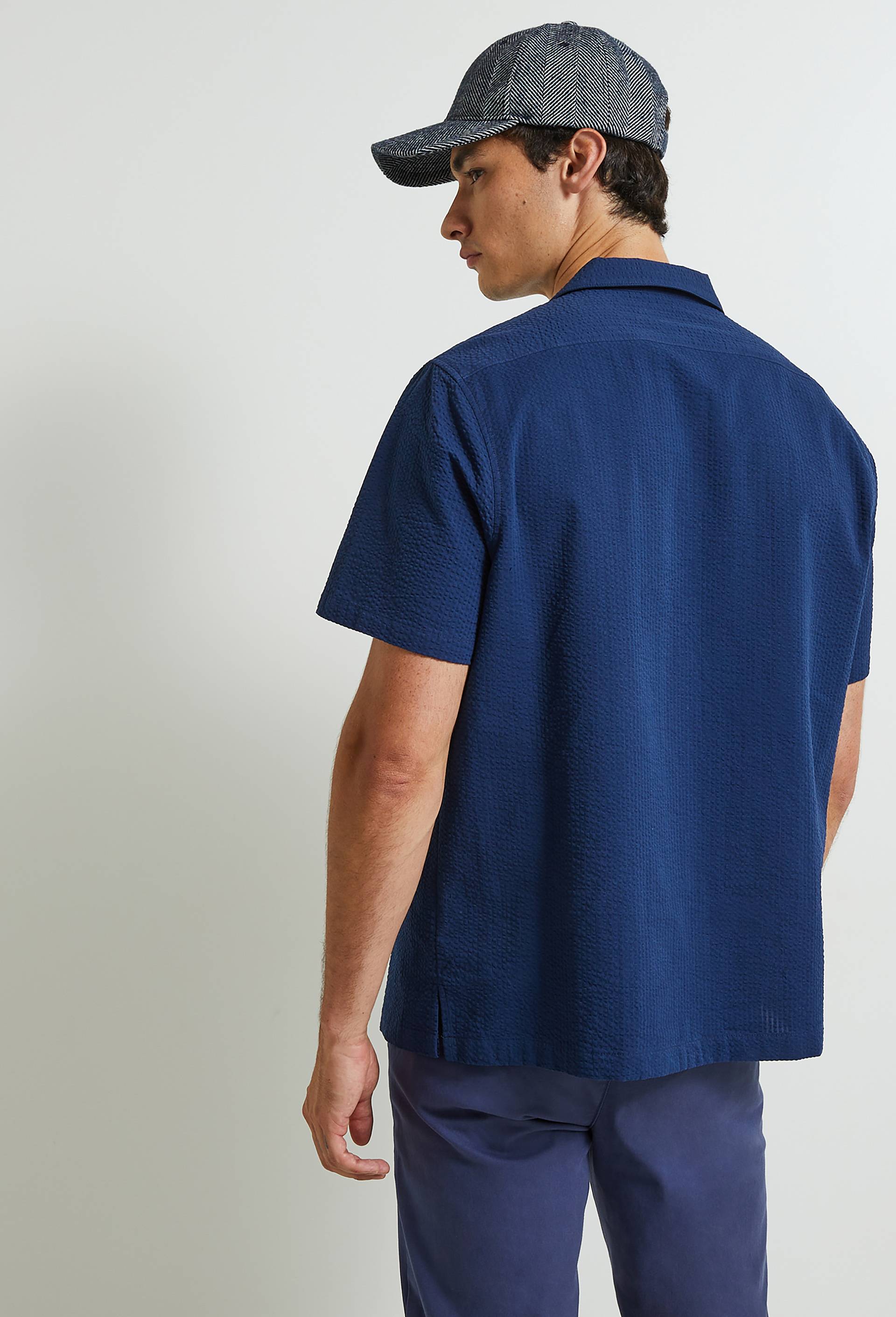 Chemise manches courtes en seersucker, Bleu fonc&eacute;, large image number 3