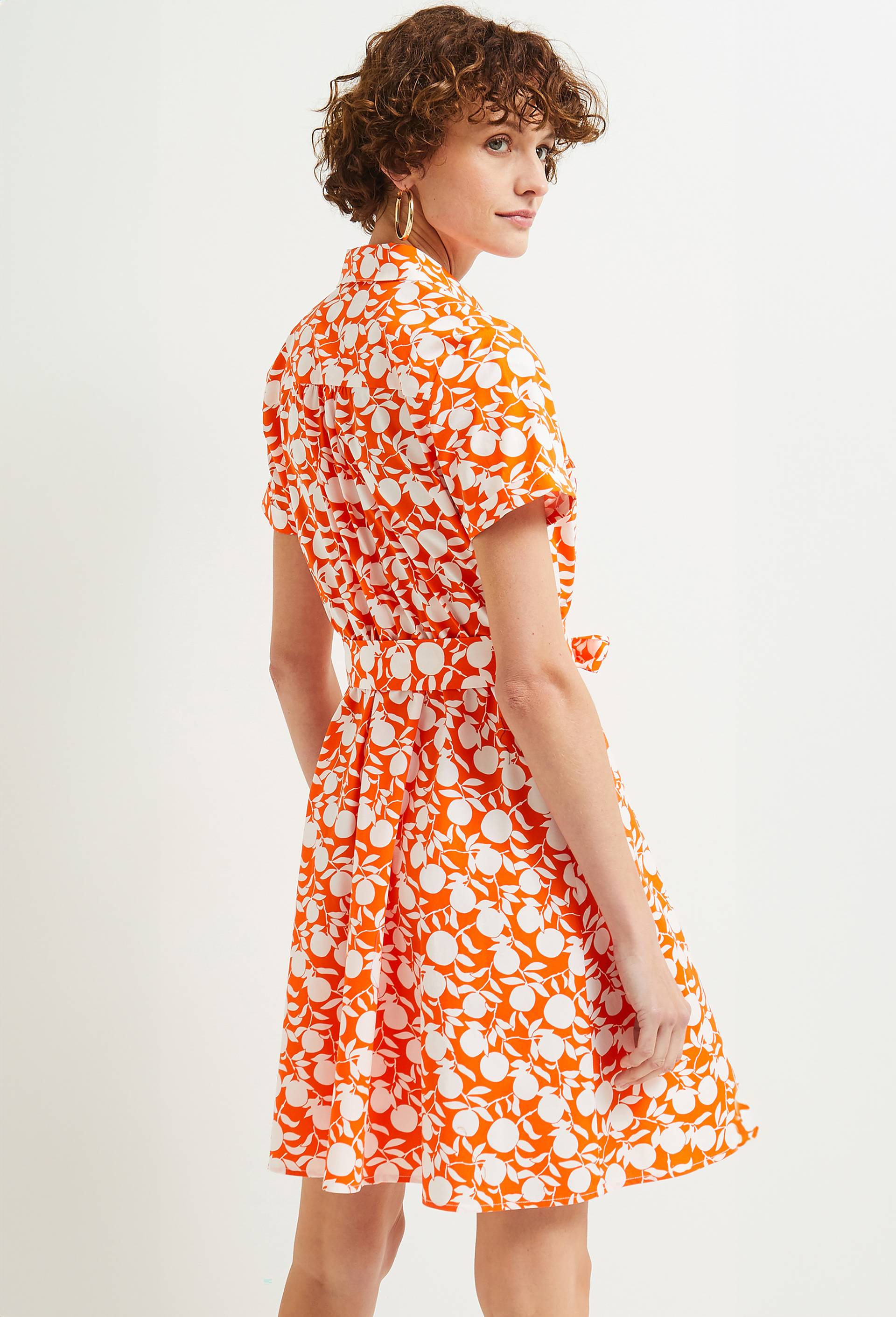 Robe chemise mi cuisse imprimée en coton BIO, Orange, large image number 3.0