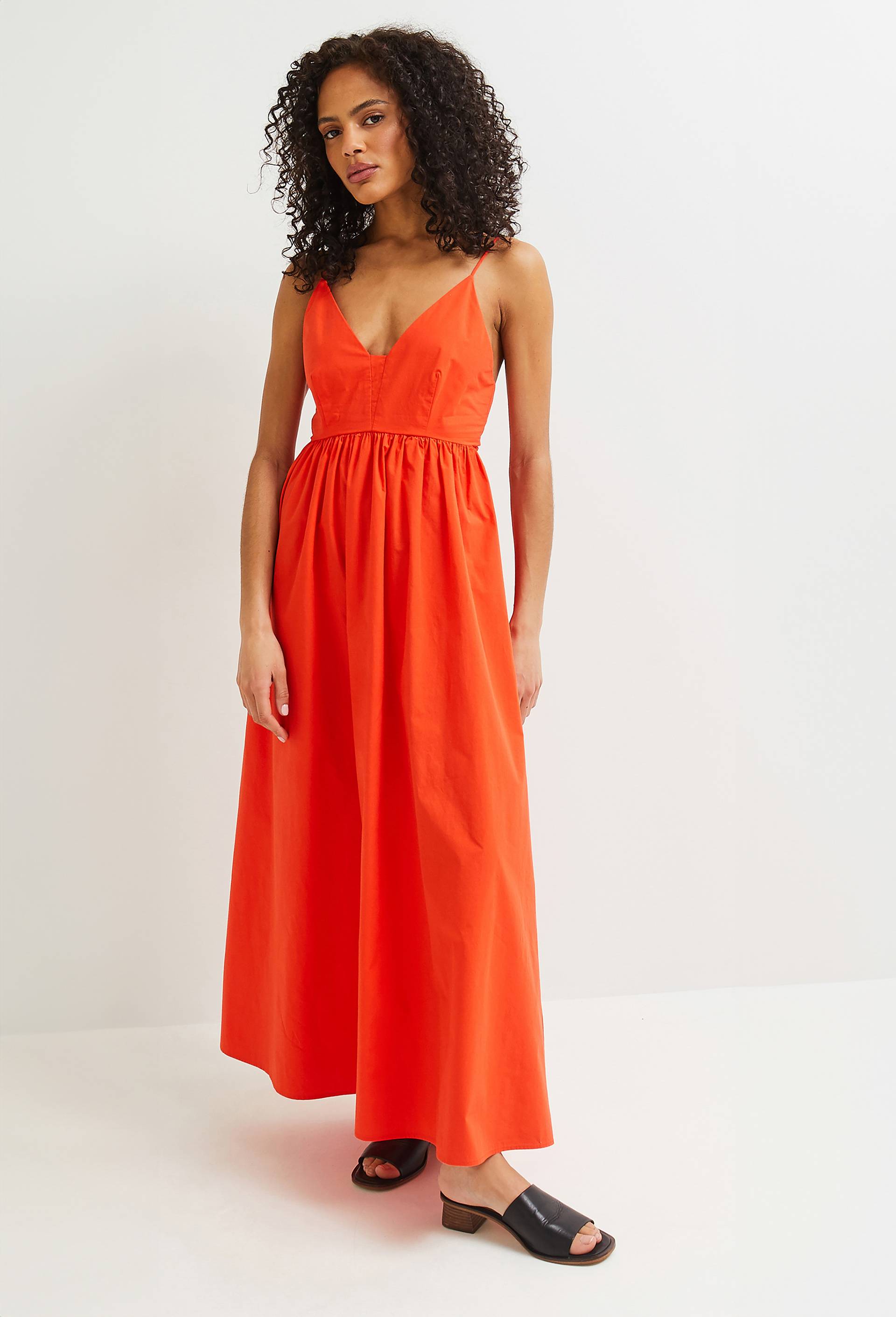 Robe longue &agrave; lacets en coton BIO, Orange, large image number 0