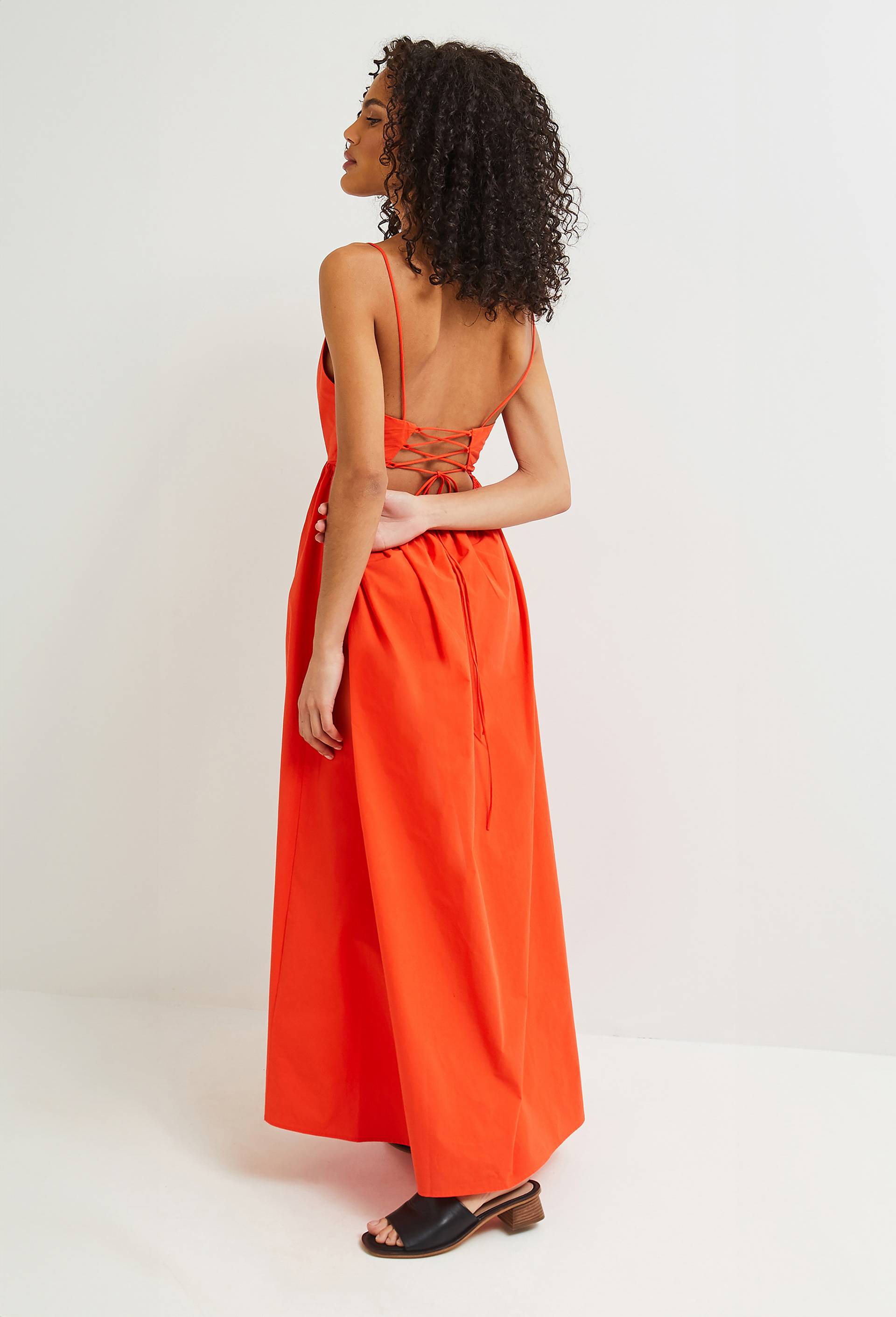 Robe longue &agrave; lacets en coton BIO, Orange, large image number 1