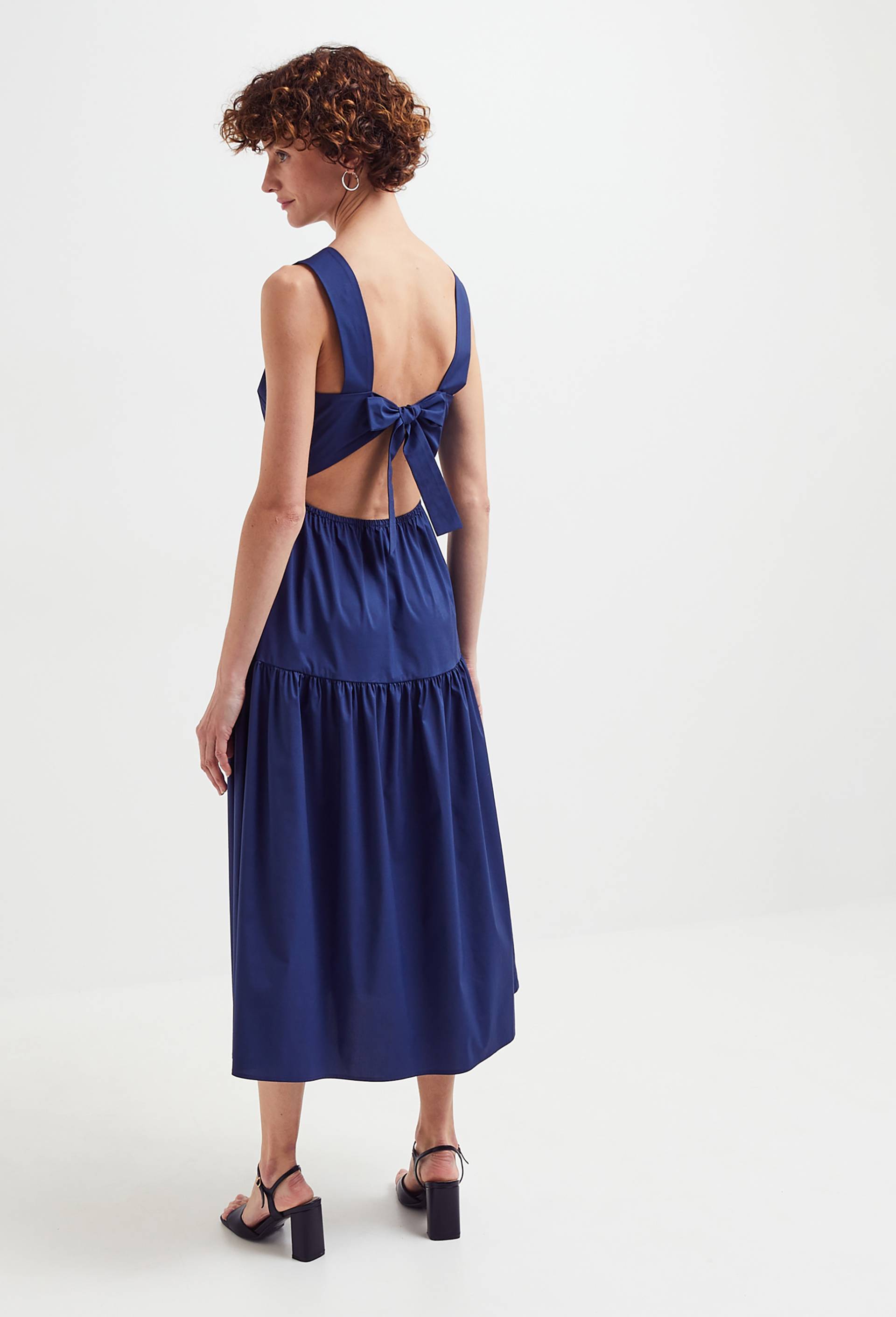Robe cintrée détails dos en coton bio, Bleu foncé, large image number 1