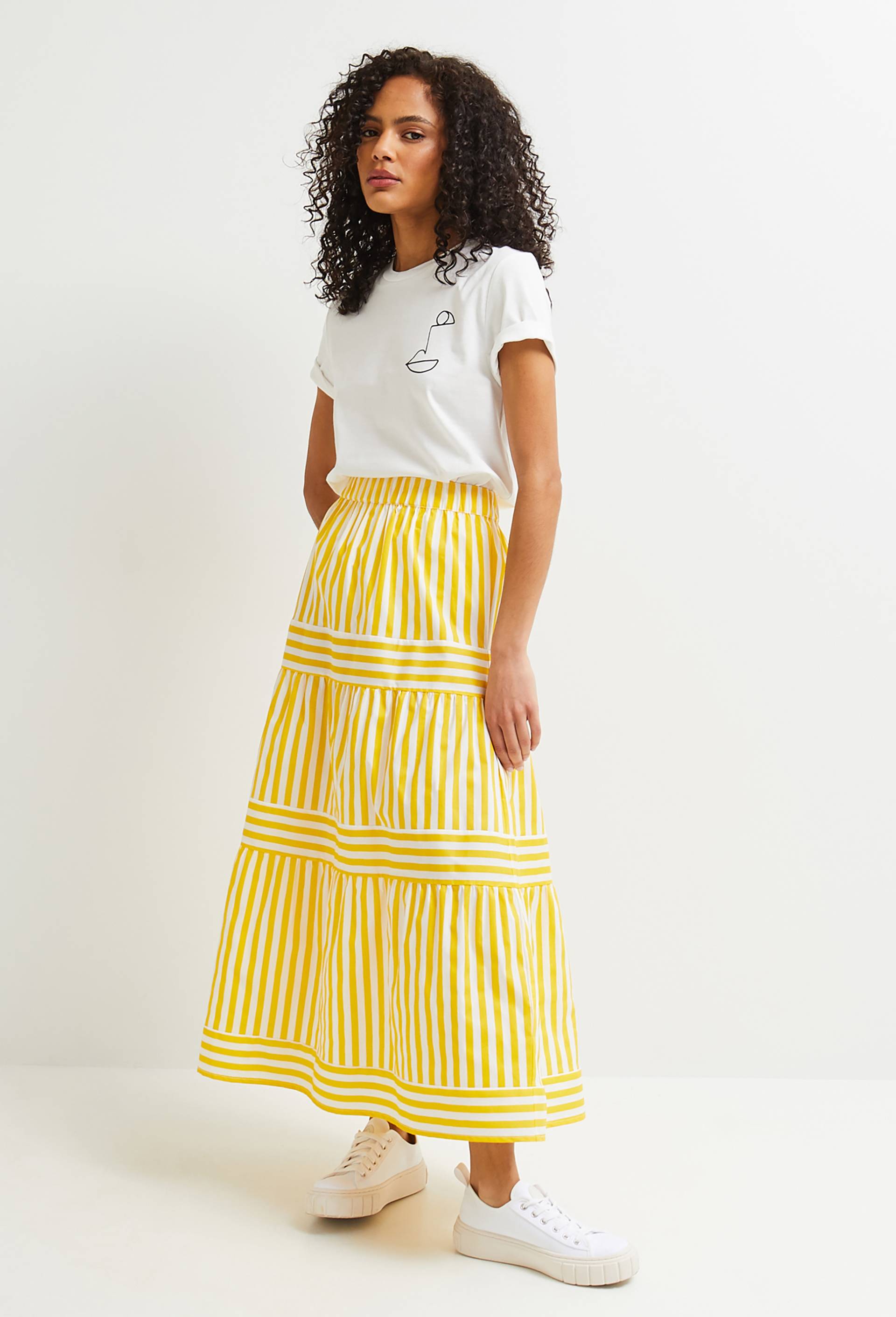 Jupe Midi Plissée Oscar De La Renta - Imprimé Fleur De Magnolia Jaune, Taille 6