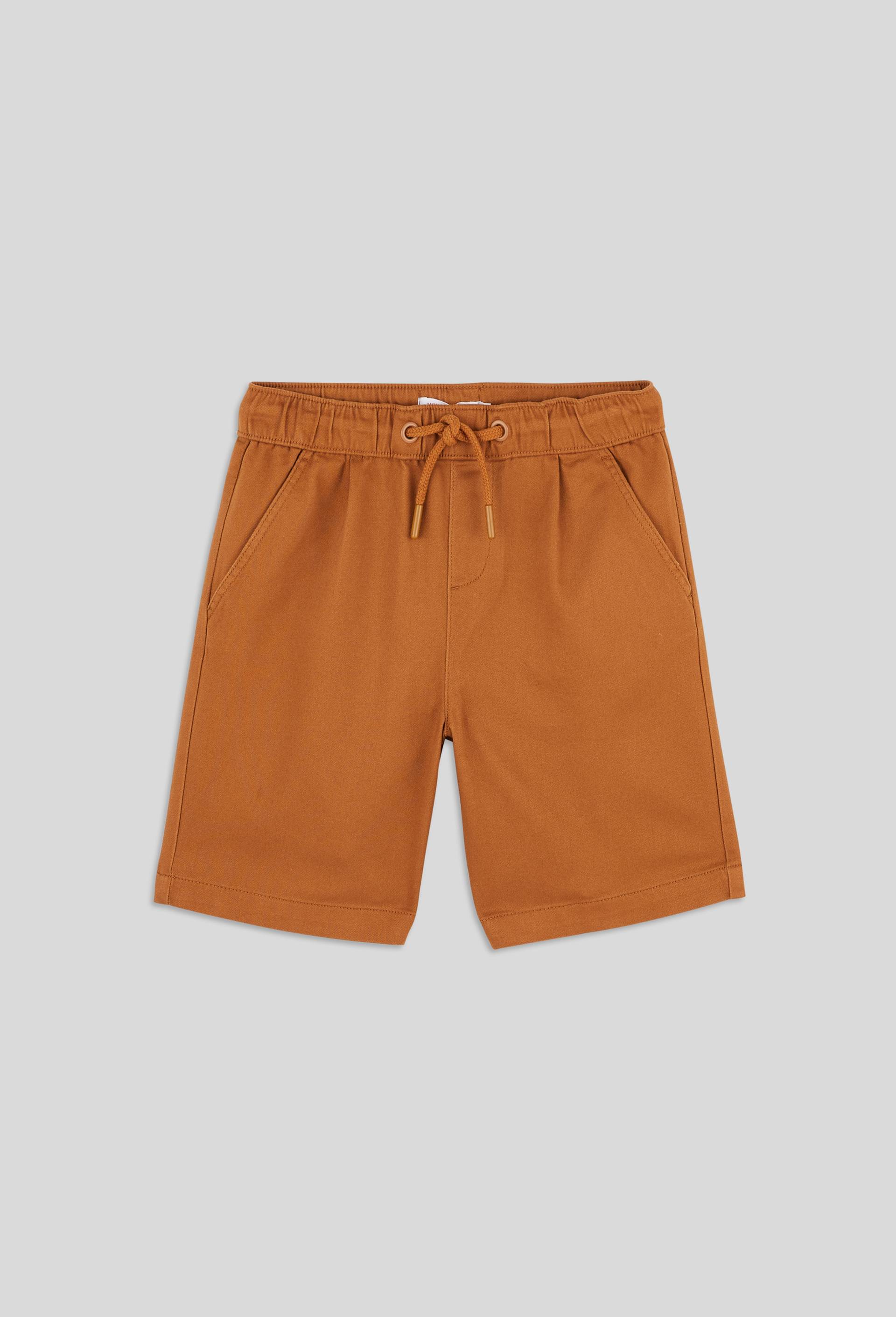 Bermuda uni avec cordon à la taille contenant du coton BIO, Brun, large image number 0
