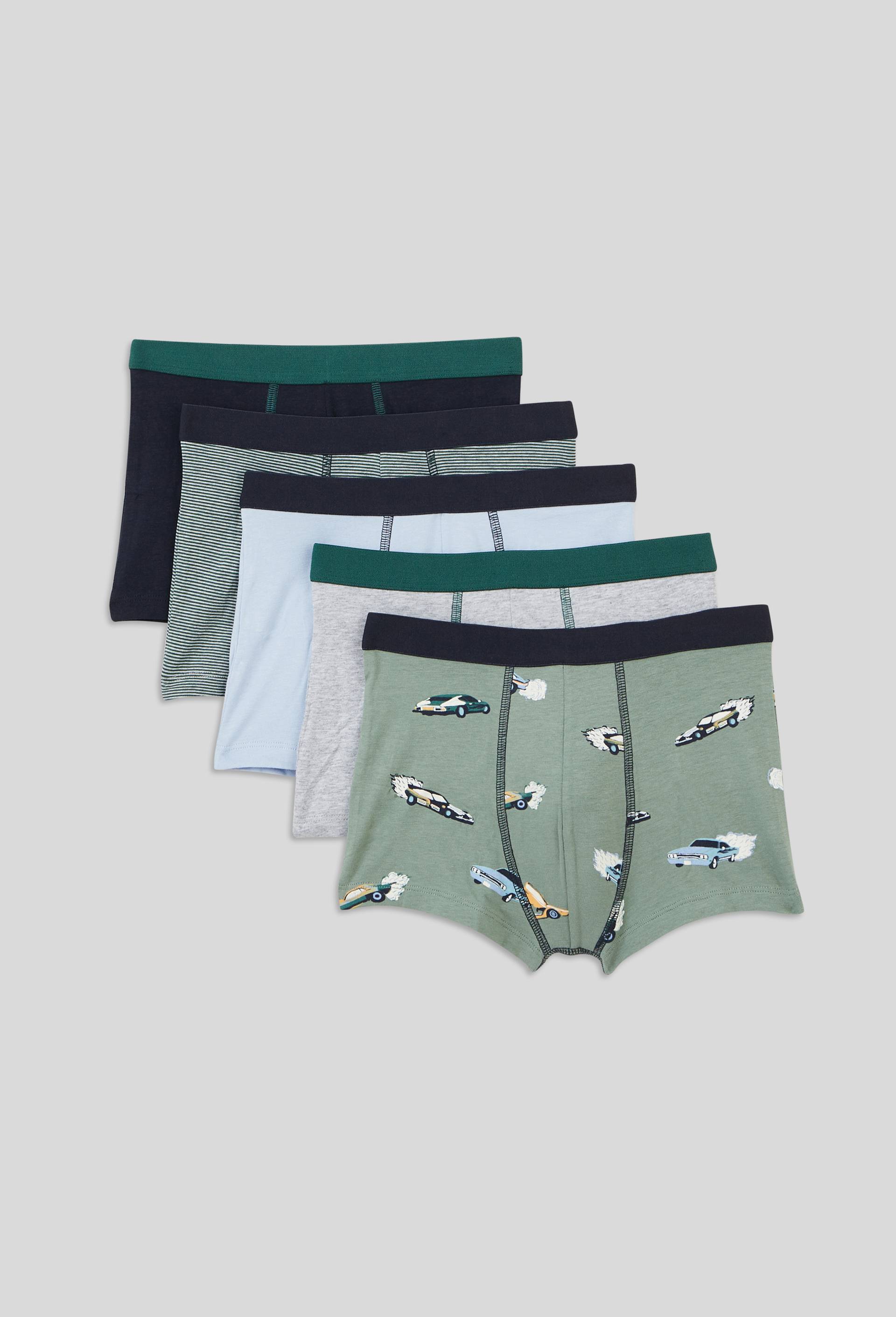 Lot de 5 boxers imprim&eacute;s en coton BIO GOTS, Vert fonc&eacute;, large image number 0