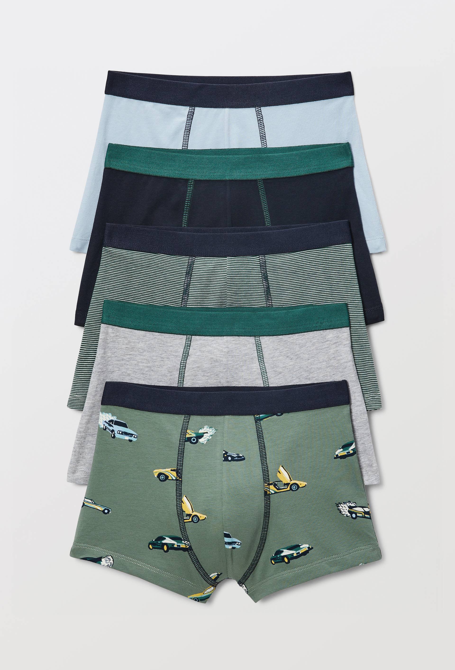 Lot de 5 boxers imprim&eacute;s en coton BIO GOTS, Vert fonc&eacute;, large image number 0.0