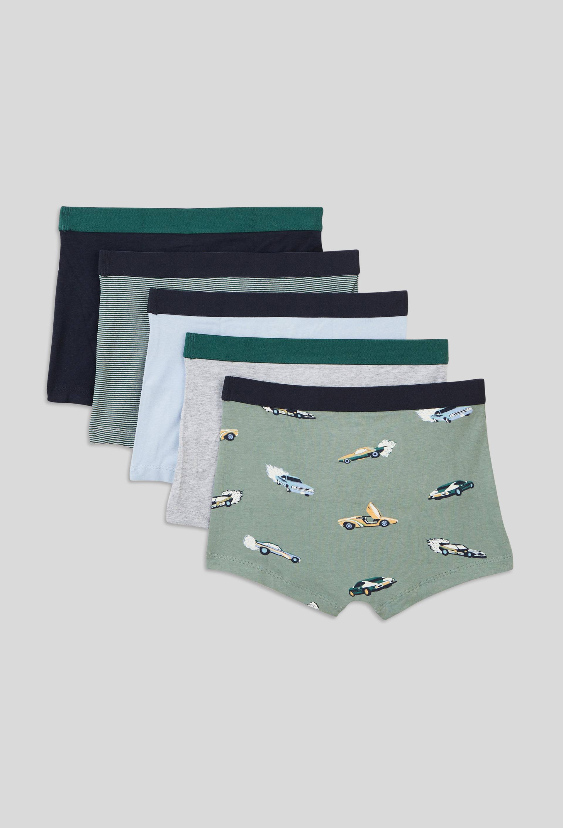 Lot de 5 boxers imprim&eacute;s en coton BIO GOTS, Vert fonc&eacute;, large image number 1