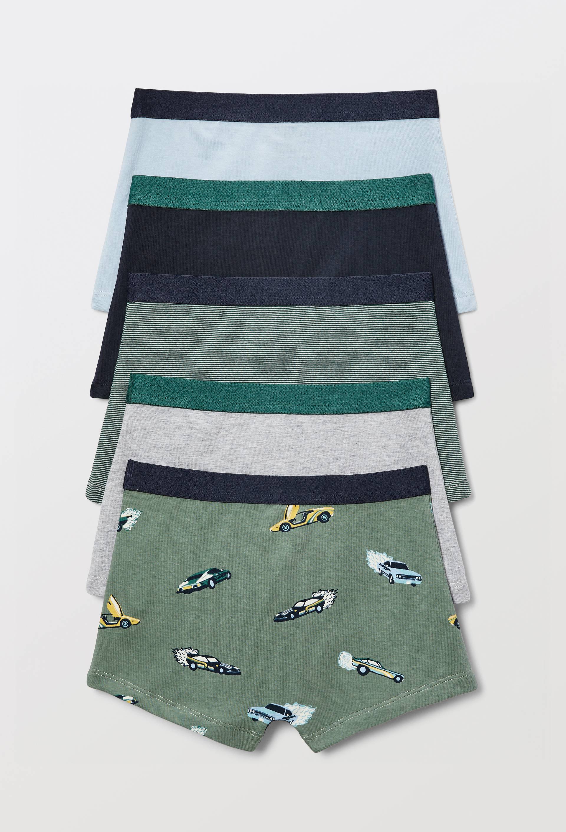 Lot de 5 boxers imprim&eacute;s en coton BIO GOTS, Vert fonc&eacute;, large image number 1