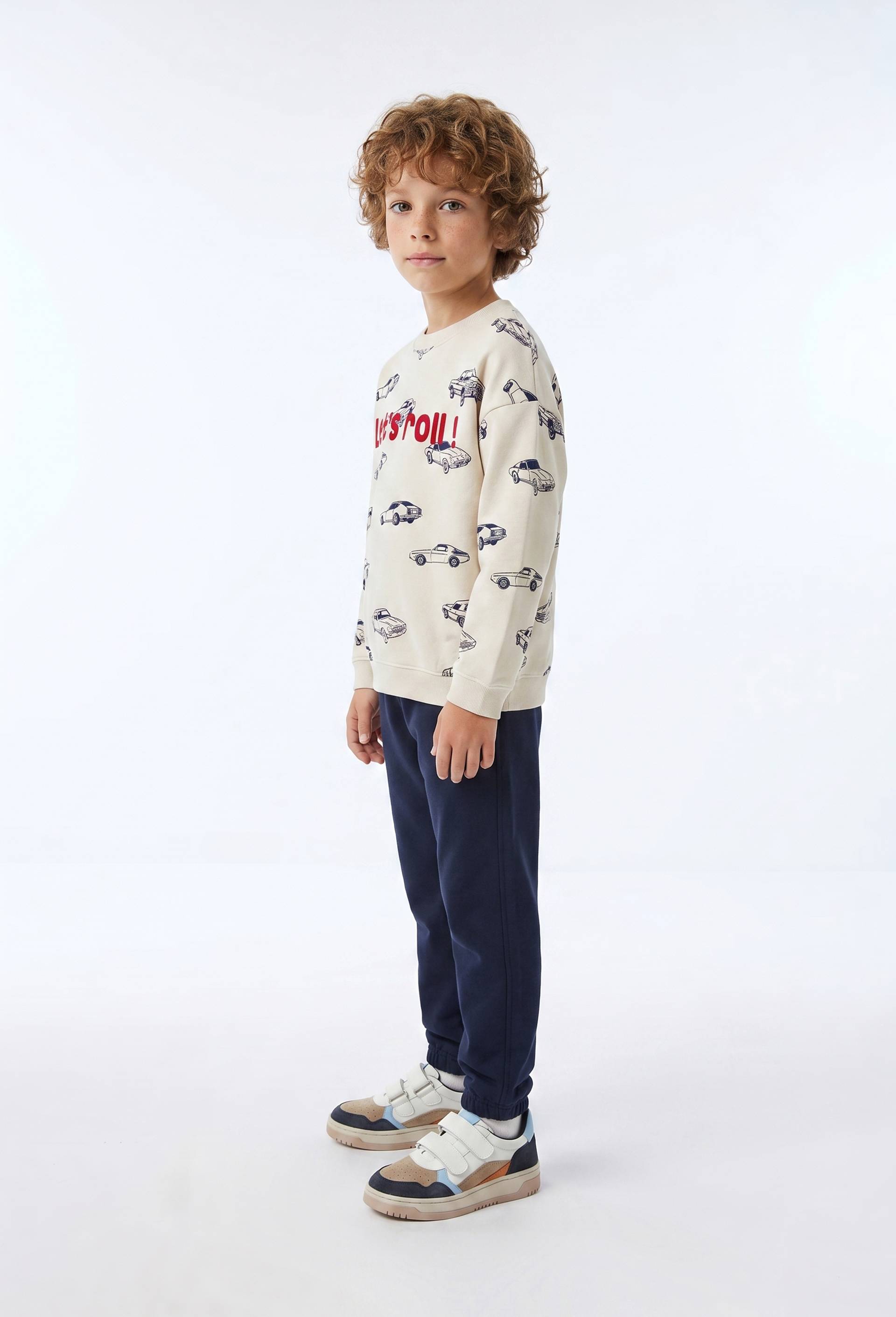 Jogging en molleton uni en coton BIO GOTS, Bleu fonc&eacute;, swatch image