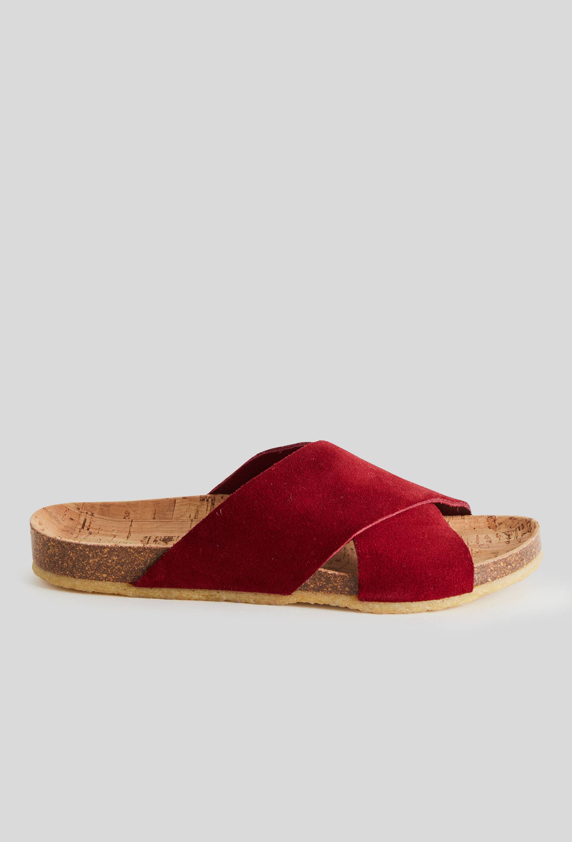 Sandales croisées, croûte de cuir responsable, Rouge foncé, large image number 0