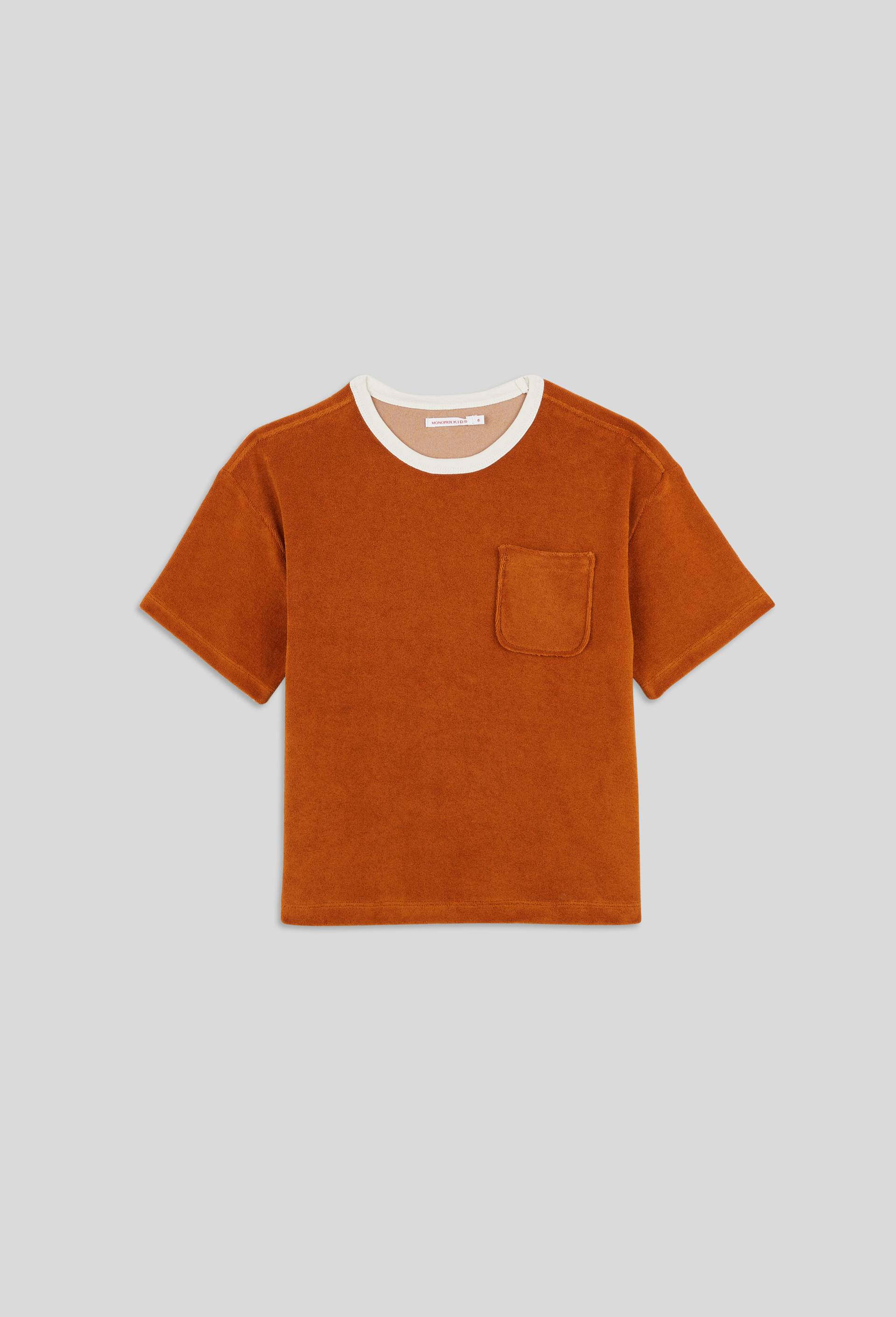 T-shirt manches courtes uni en matière éponge, Oeko-Tex, Brun clair, large image number 0.0