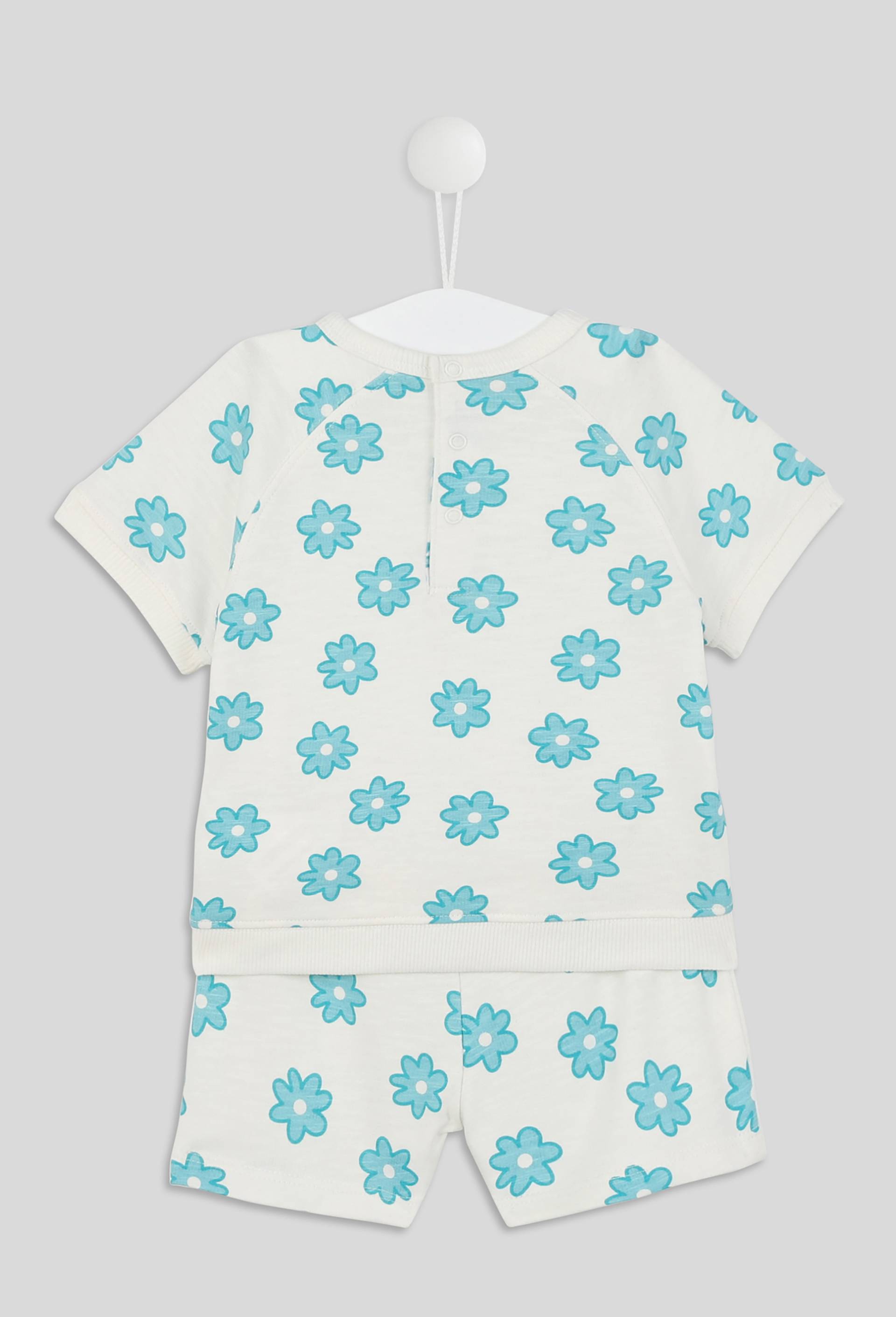 Ensemble imprimé fleurs sweat col rond manches courtes et short talle élastique, fille en coton BIO, OEKO-TEX, Vert, large image number 2.0
