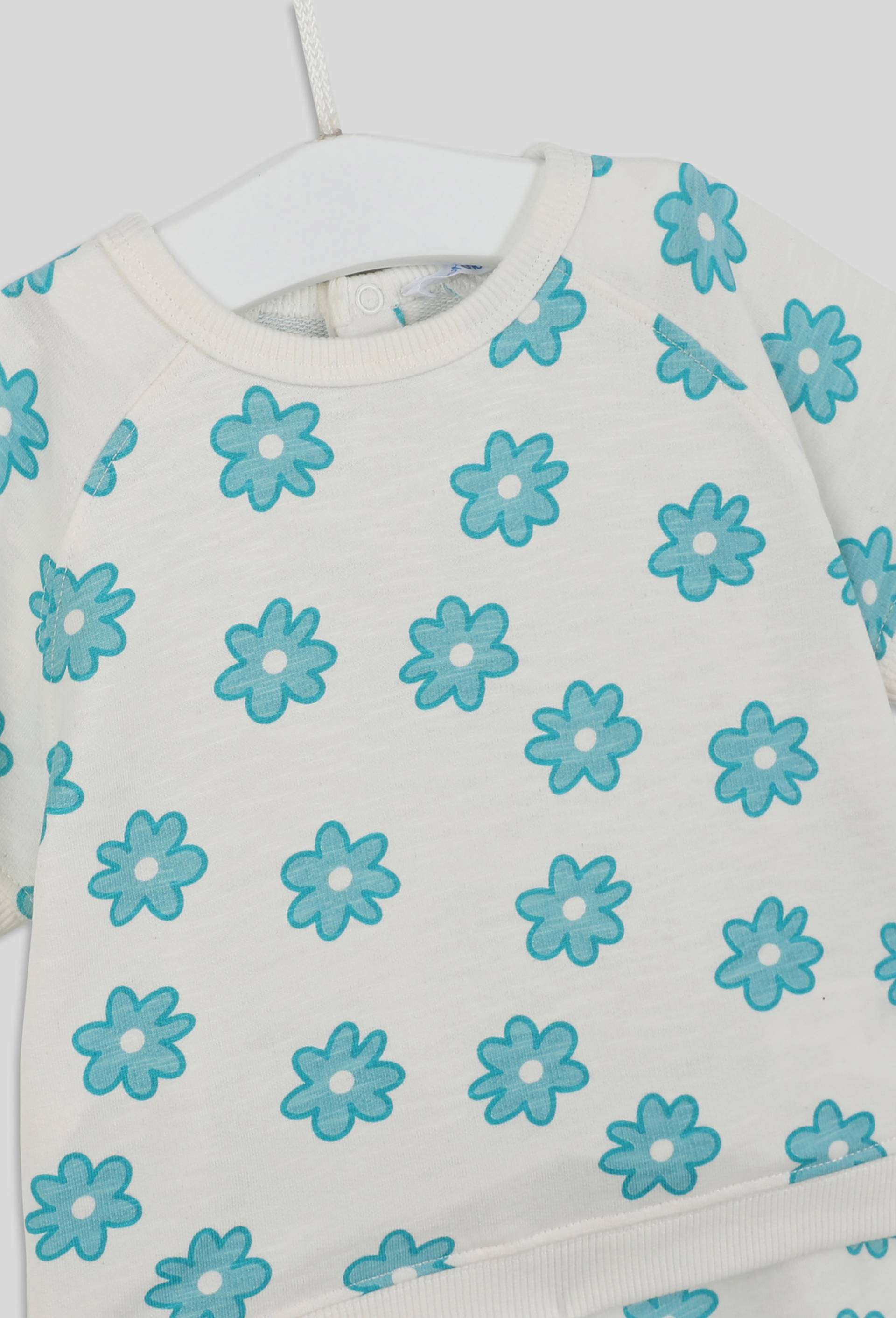 Ensemble imprimé fleurs sweat col rond manches courtes et short talle élastique, fille en coton BIO, OEKO-TEX, Vert, large image number 3
