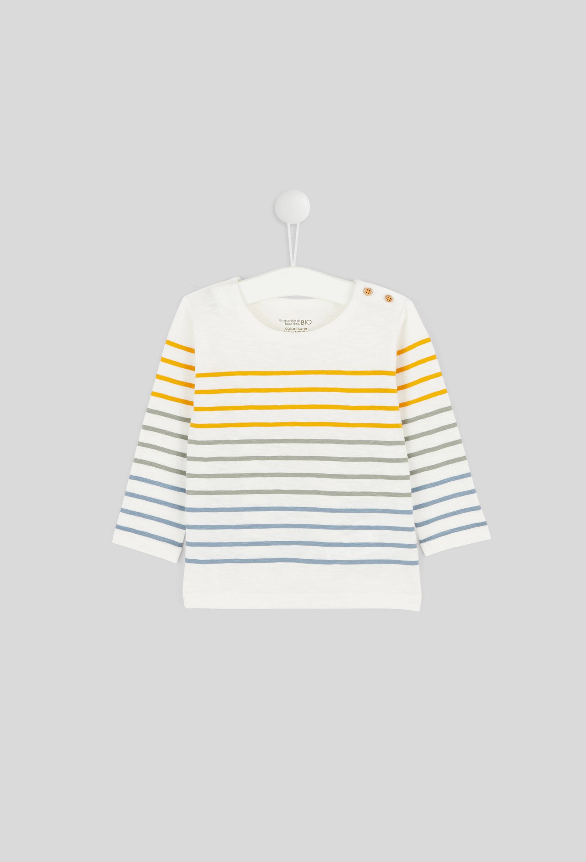 Tee-Shirt marinière manches longues col rond, en coton BIO, certifié OEKO-TEX, Beige, large image number 0