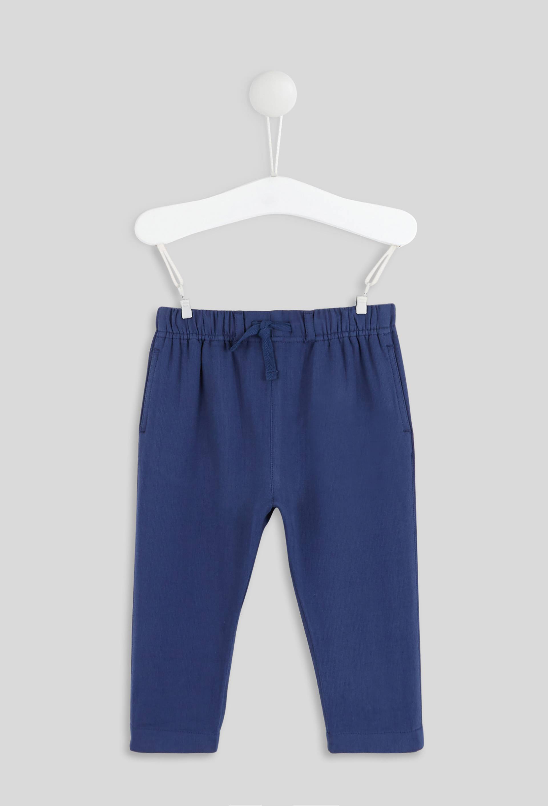 Pantalon taille élastique uni en gaze de coton BIO GOTS, Bleu foncé, large image number 0