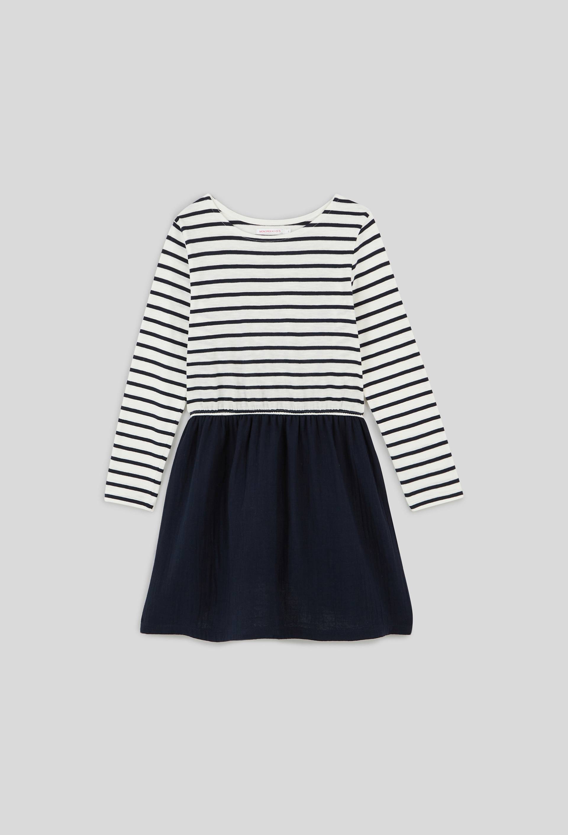 Robe manches longues  bi-matière en coton BIO, certifié OEKO-TEX, Bleu foncé, large image number 0