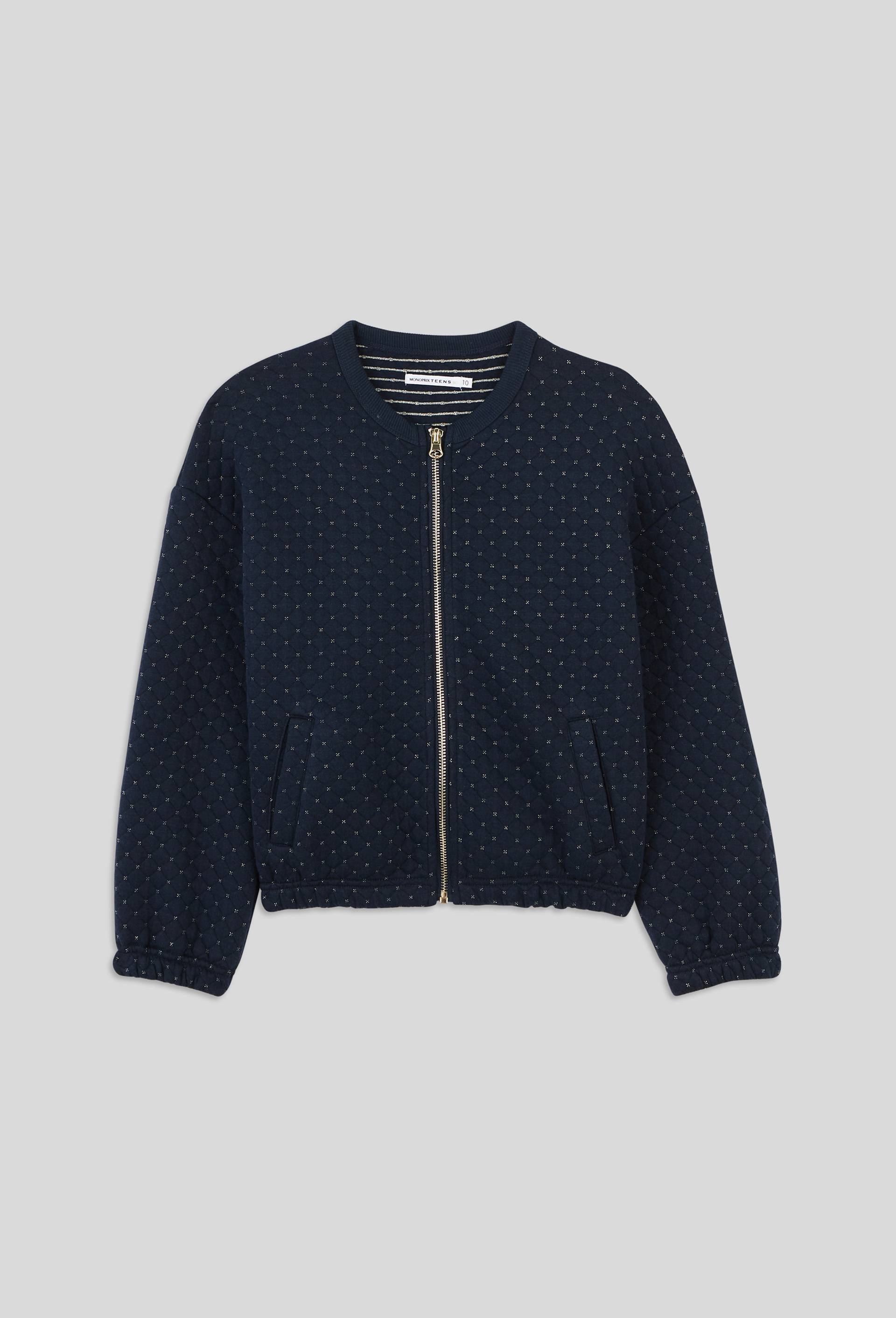 Cardigan zipp&eacute; en molleton matelass&eacute; contenant du coton BIO GOTS, Bleu fonc&eacute;, large image number 1