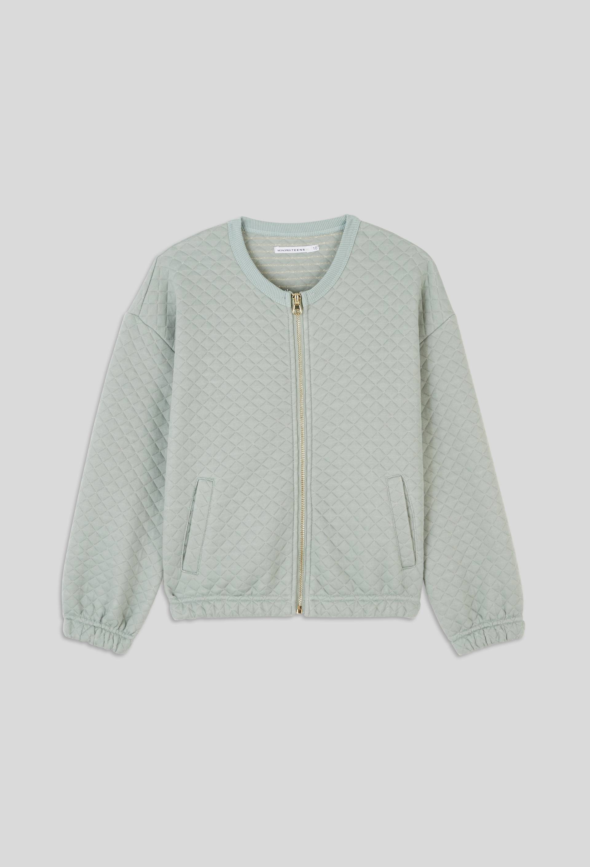 Cardigan zippé en molleton matelassé contenant du coton BIO GOTS, Bleu clair, large image number 0