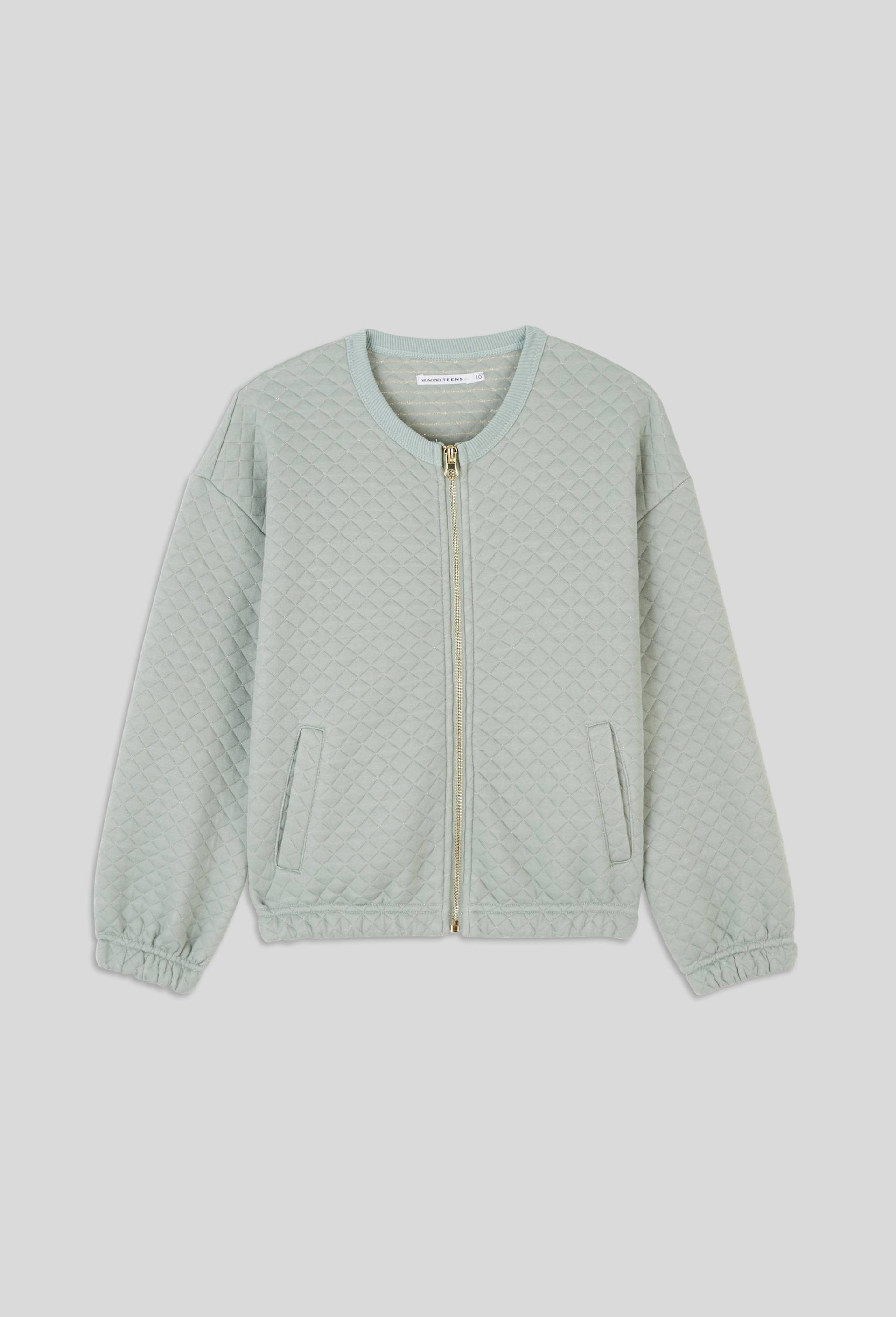 Cardigan zippé en molleton matelassé contenant du coton BIO GOTS, Bleu clair, large image number 1
