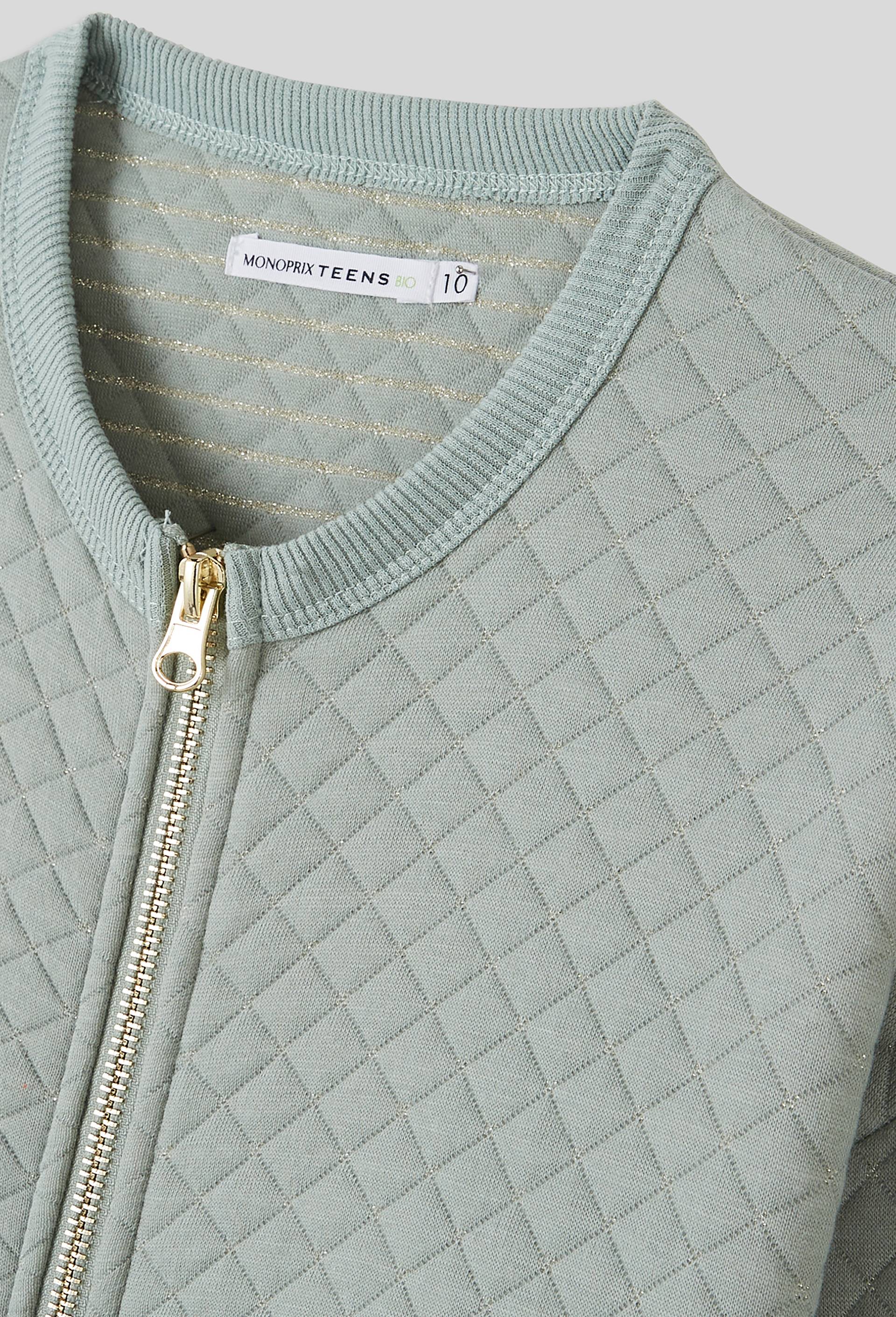 Cardigan zippé en molleton matelassé contenant du coton BIO GOTS, Bleu clair, large image number 2