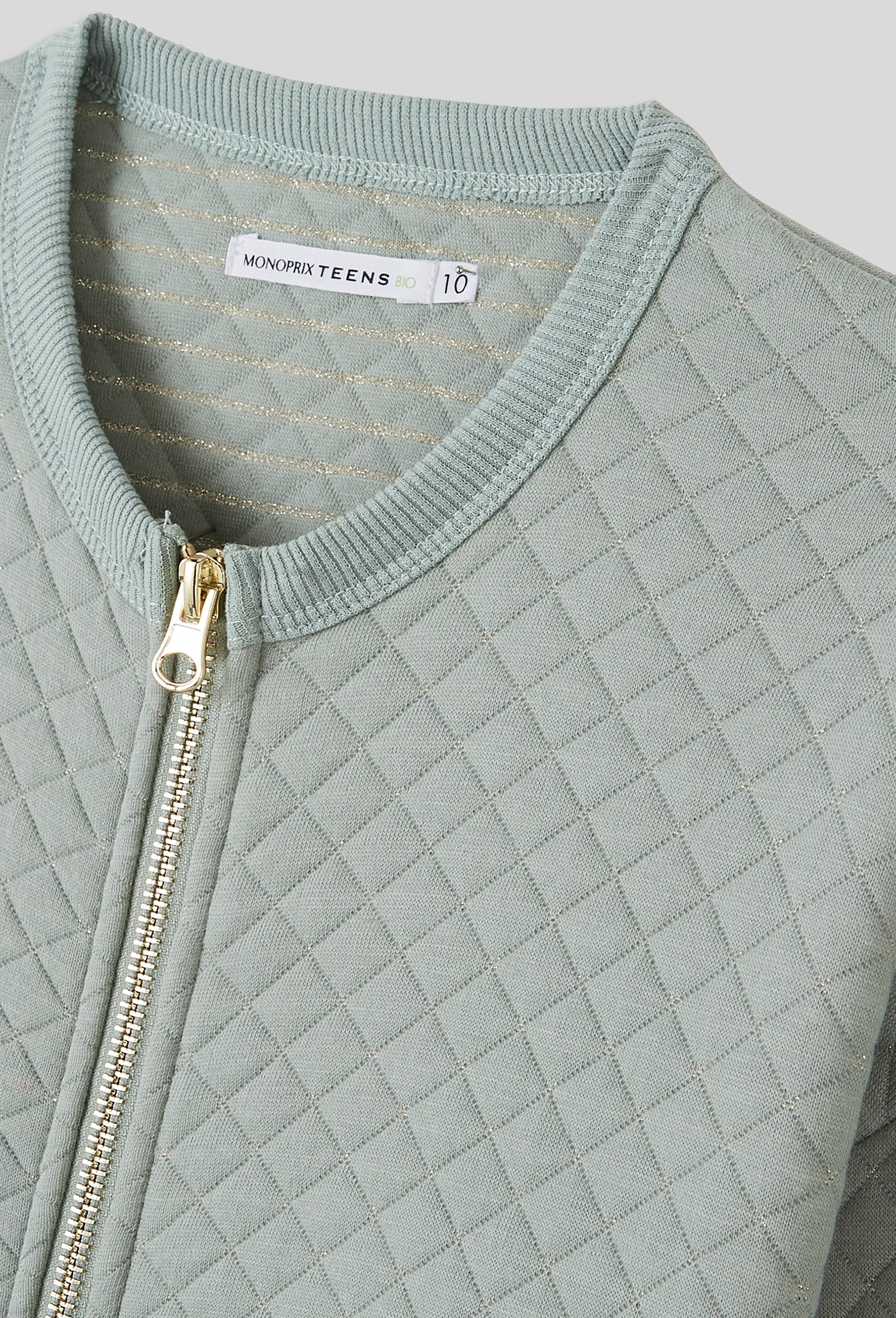 Cardigan zippé en molleton matelassé contenant du coton BIO GOTS, Bleu clair, large image number 3