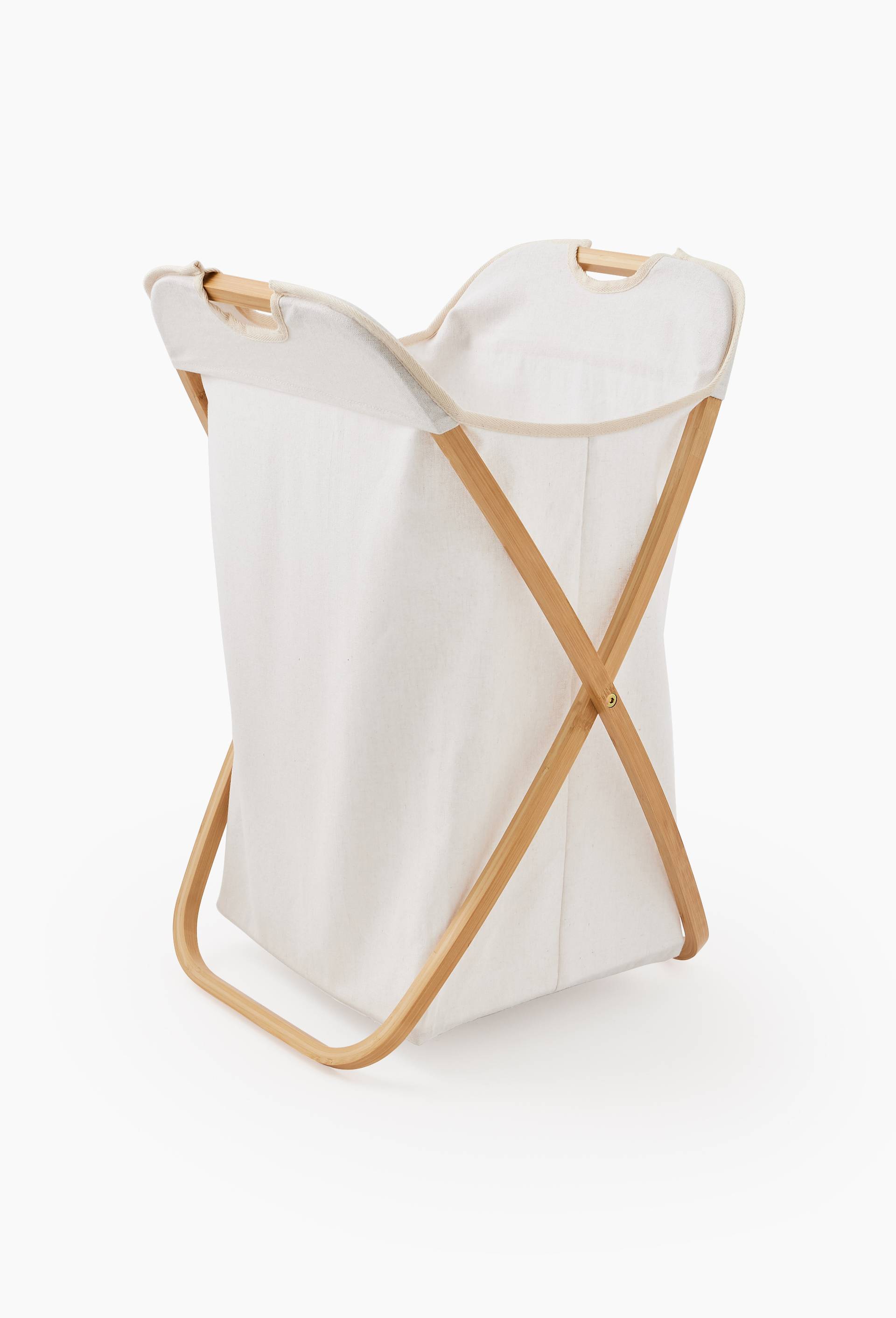 Panier &agrave; linge, 70x40x40cm, en coton et bambou, Ecru, large image number 0.0