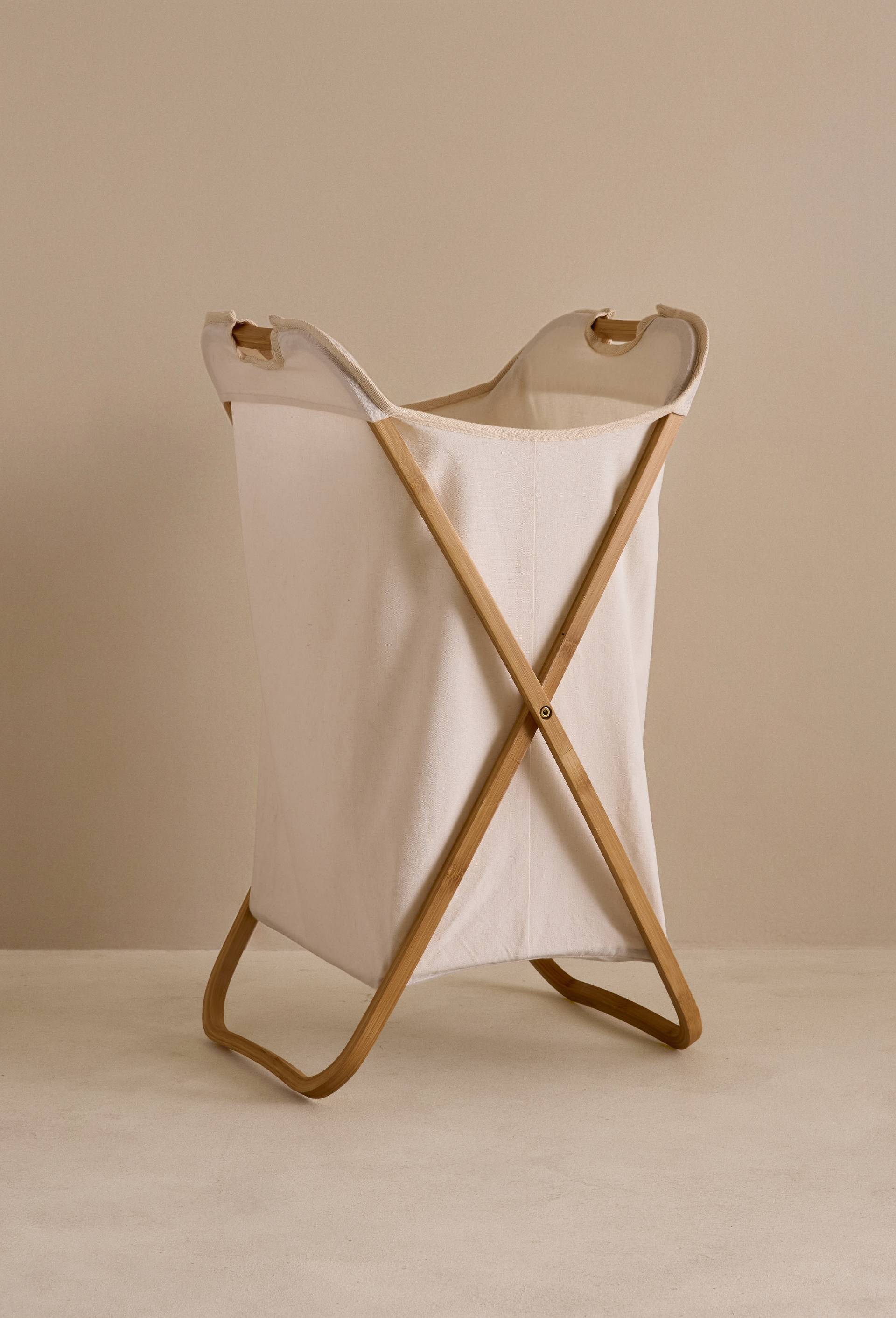 Panier &agrave; linge, 70x40x40cm, en coton et bambou, Ecru, large image number 0