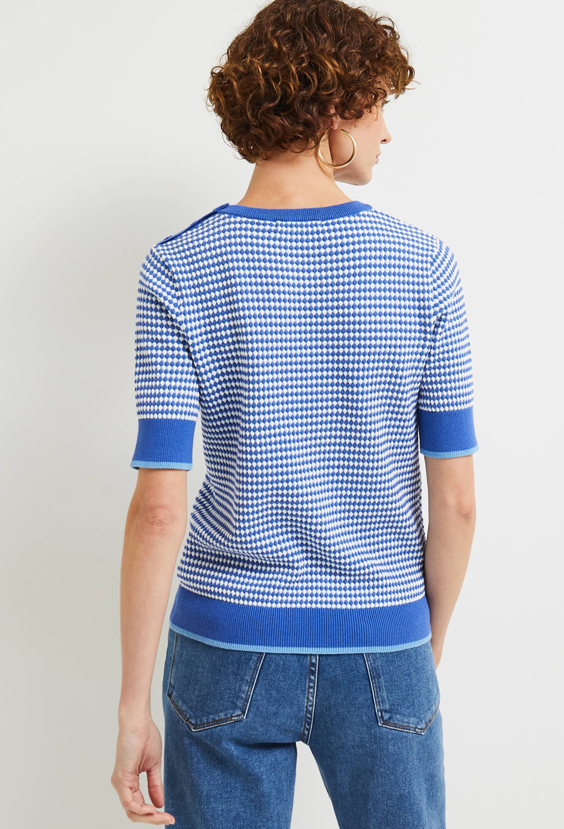 PULL EN COTON POINT FANTAISIE MANCHES COURTES BICOLORE, Bleu, large image number 3