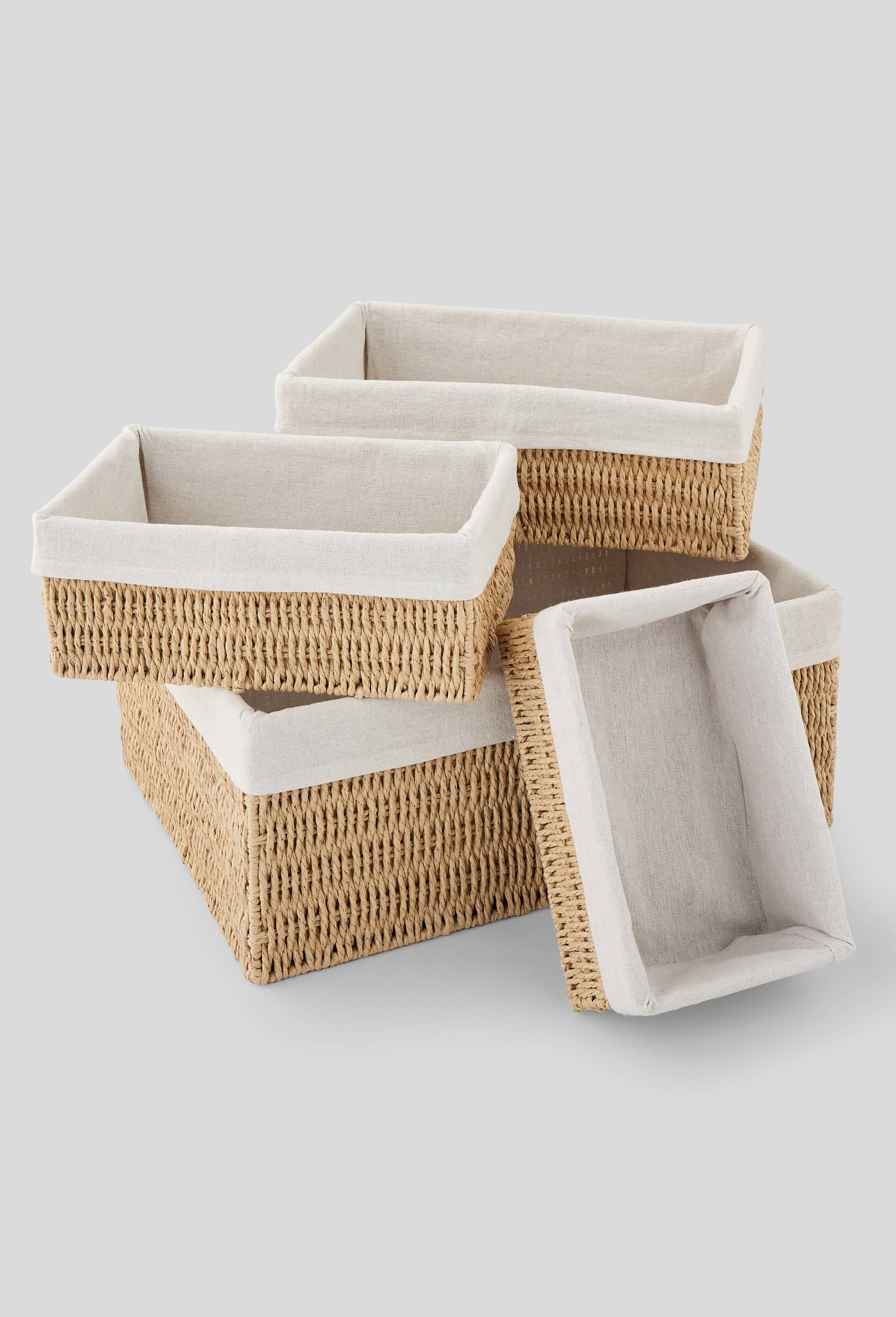 Rangement rectangulaire en papier et tissu XL, 4 tailles disponibles, Beige clair, large image number 1.0