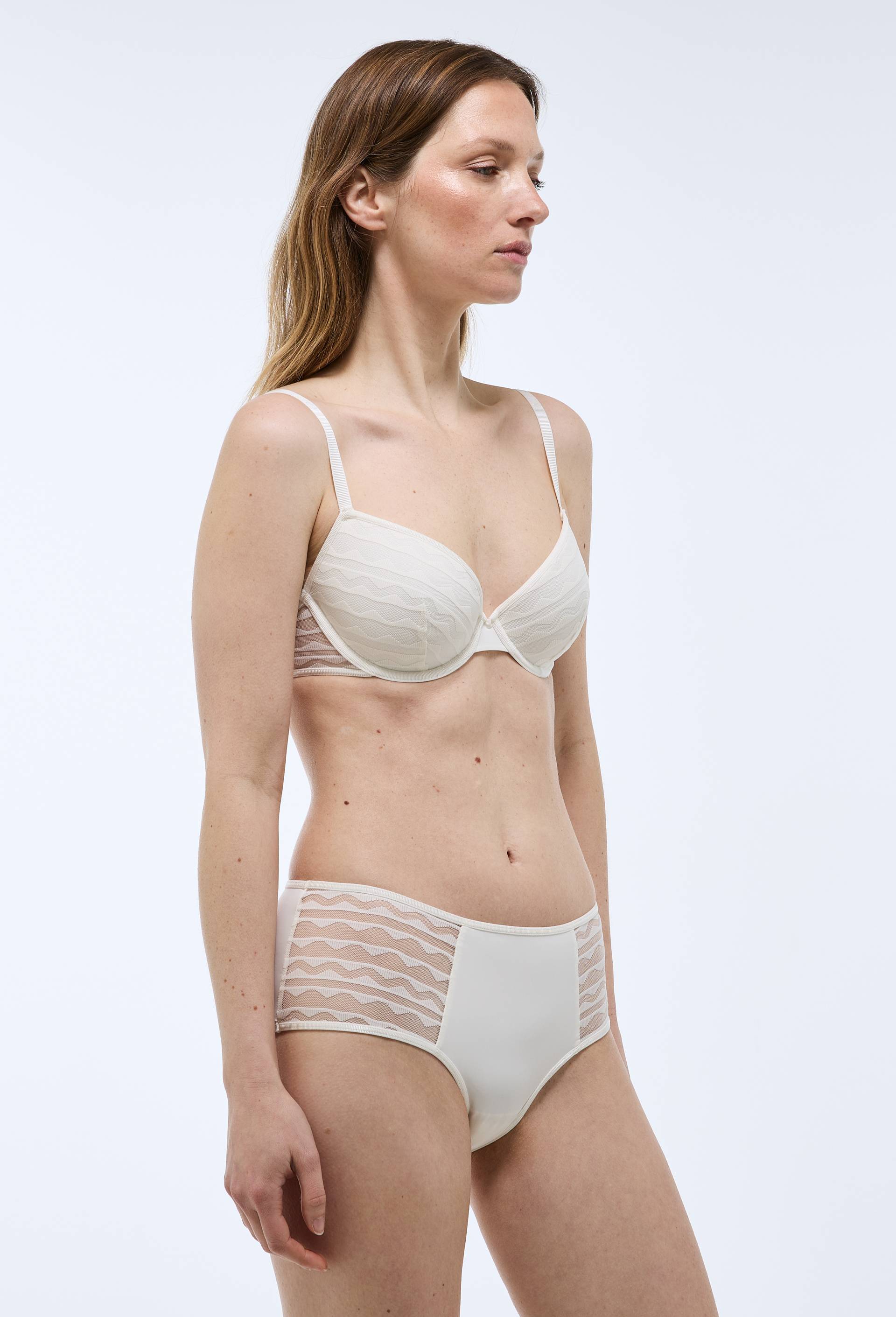 Culotte taille haute FATOU en microfibre et dentelle, Ecru, large image number 0
