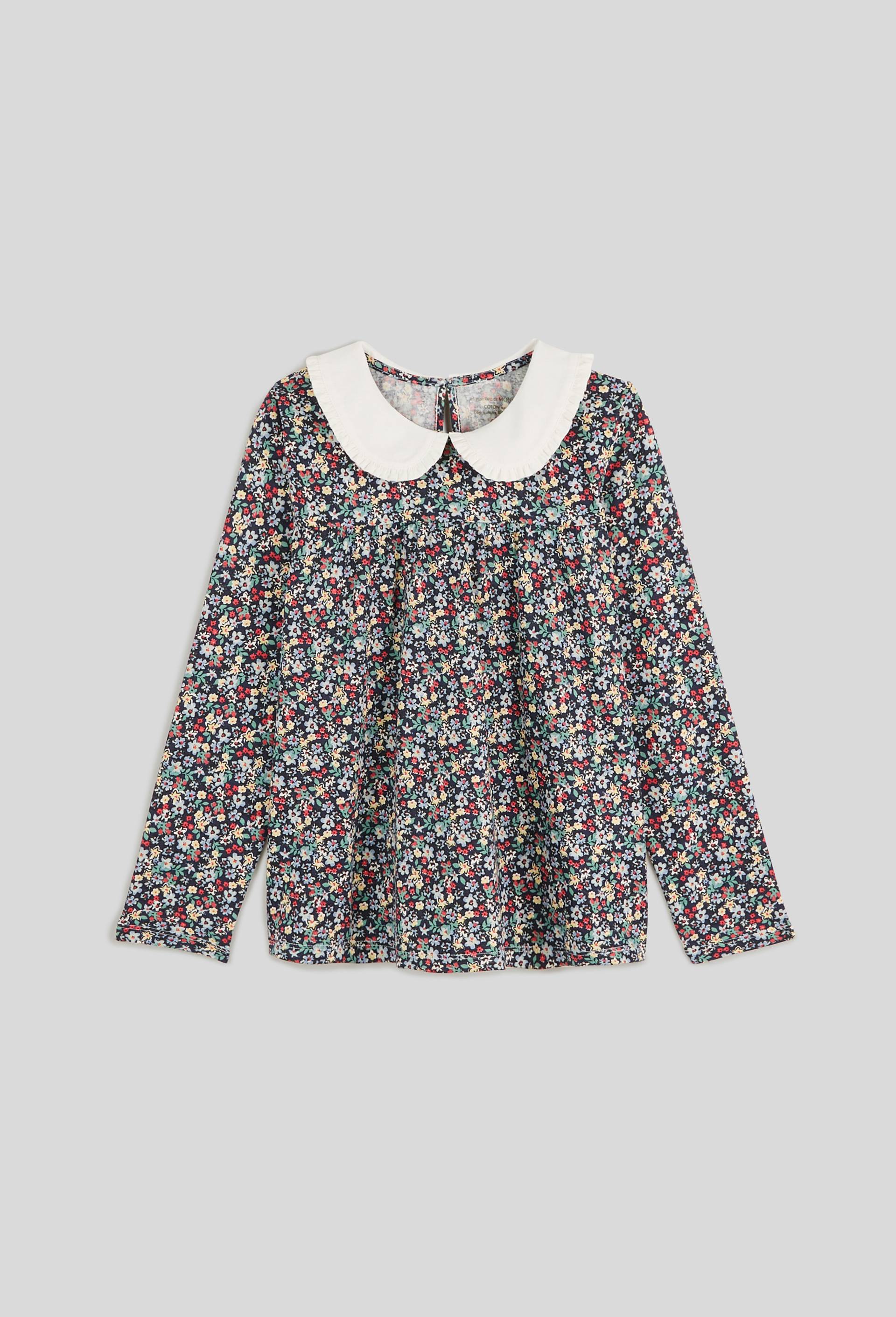 T-shirt manches longues col large en coton BIO, certifié OEKO-TEX, Bleu foncé, large image number 0.0