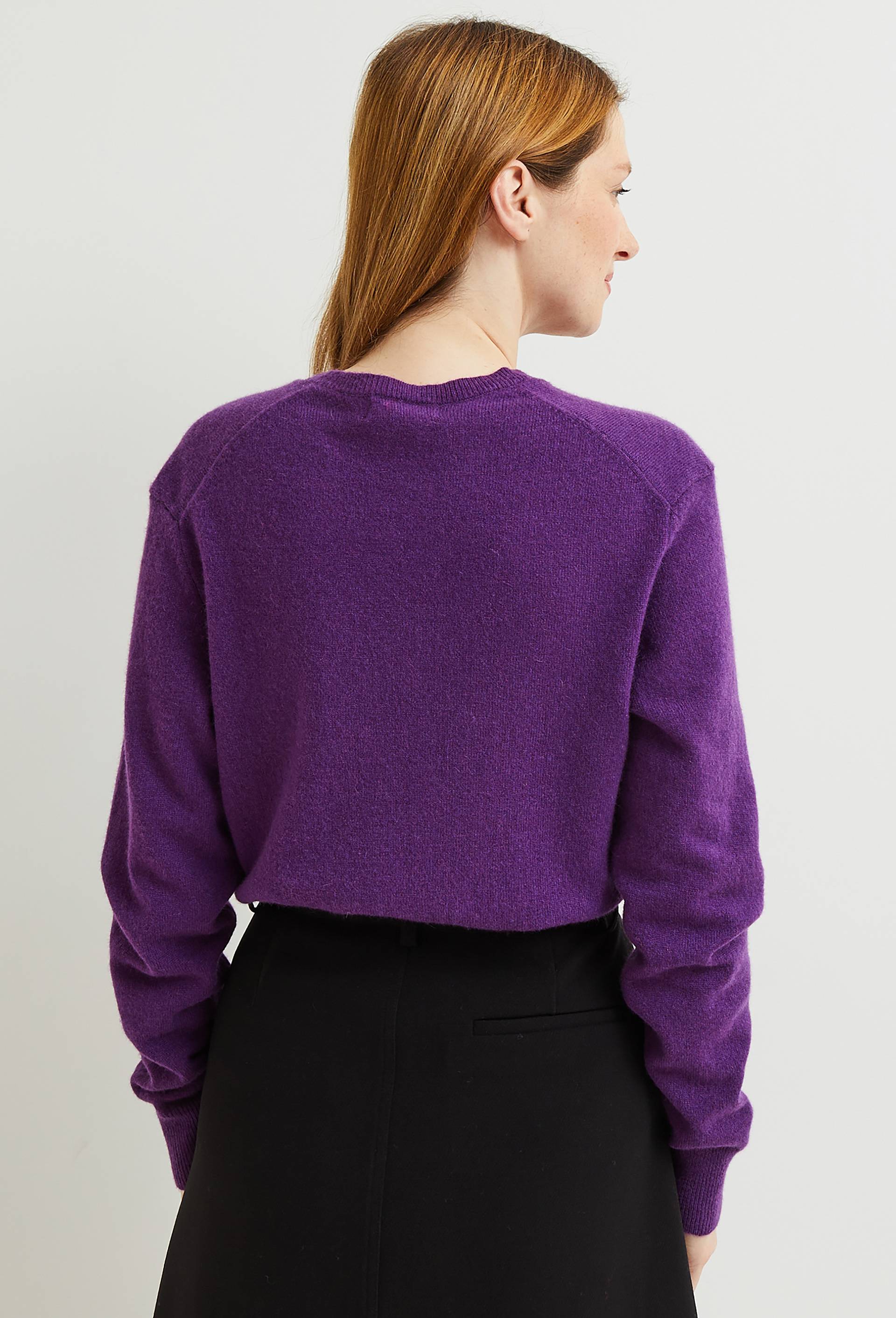Pull uni col V en 100% cachemire, Violet, large image number 3