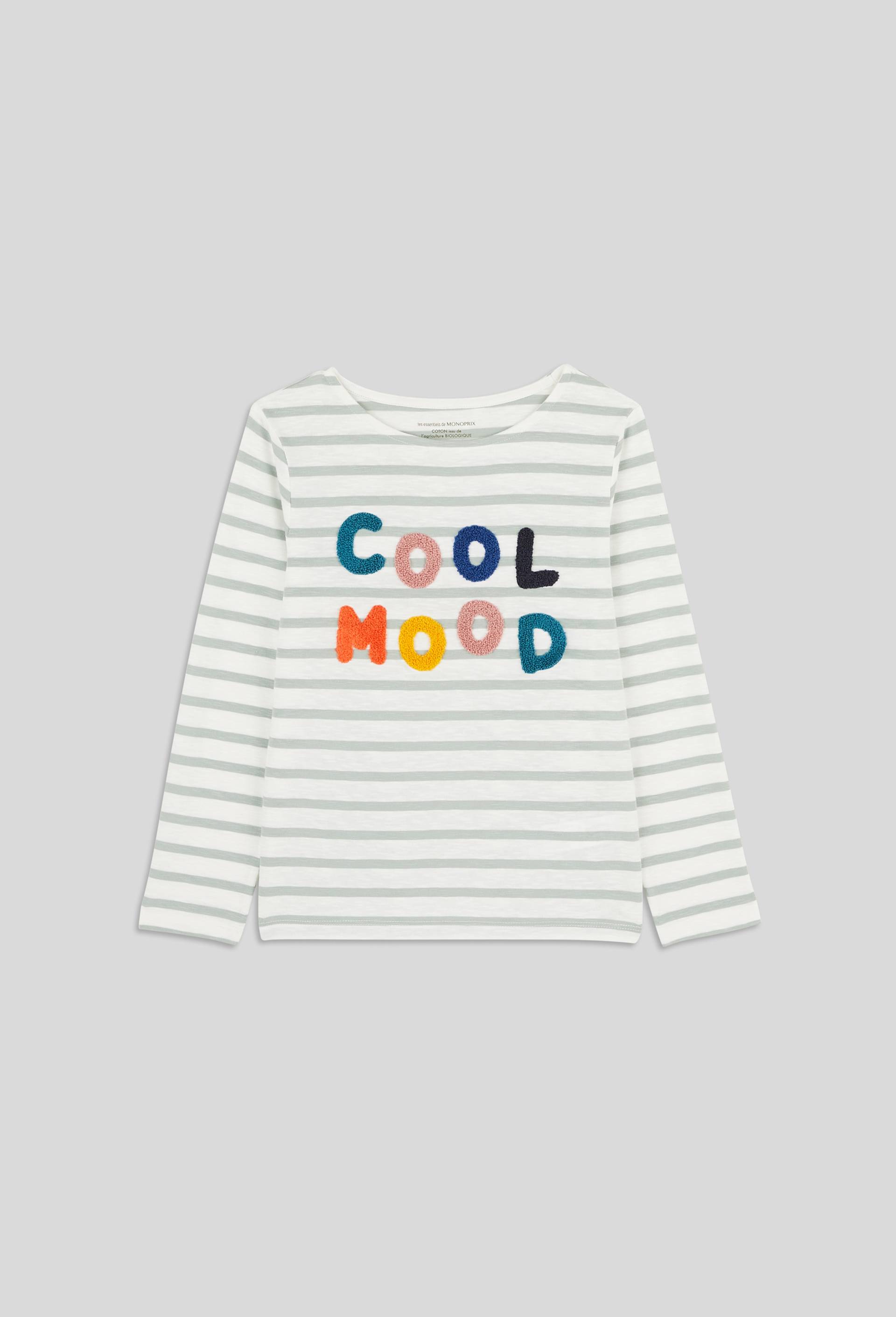 T-shirt marinière manches longue à motif en coton BIO, certifié OEKO-TEX, Ecru, large image number 0.0