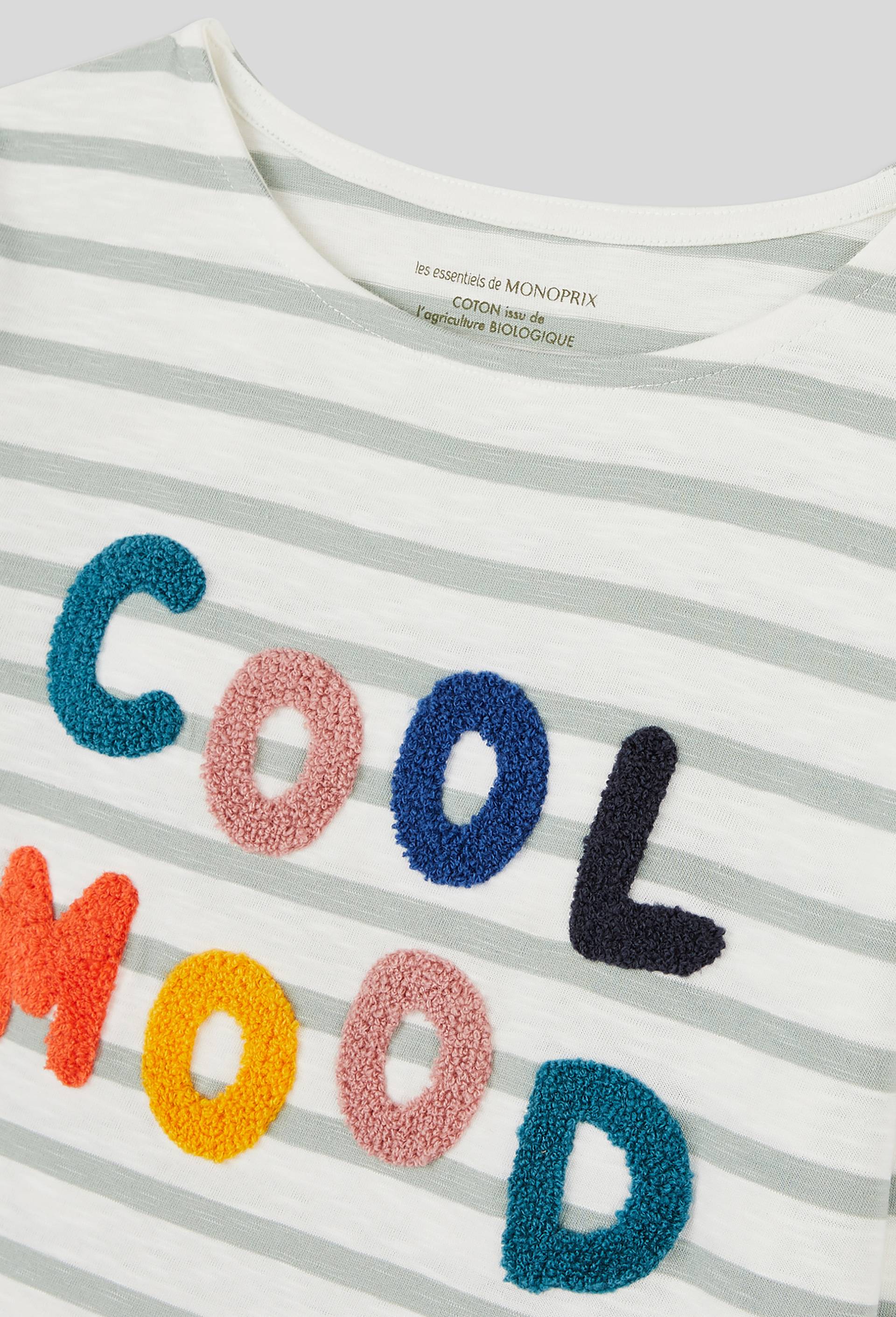 T-shirt marinière manches longue à motif en coton BIO, certifié OEKO-TEX, Ecru, large image number 2.0
