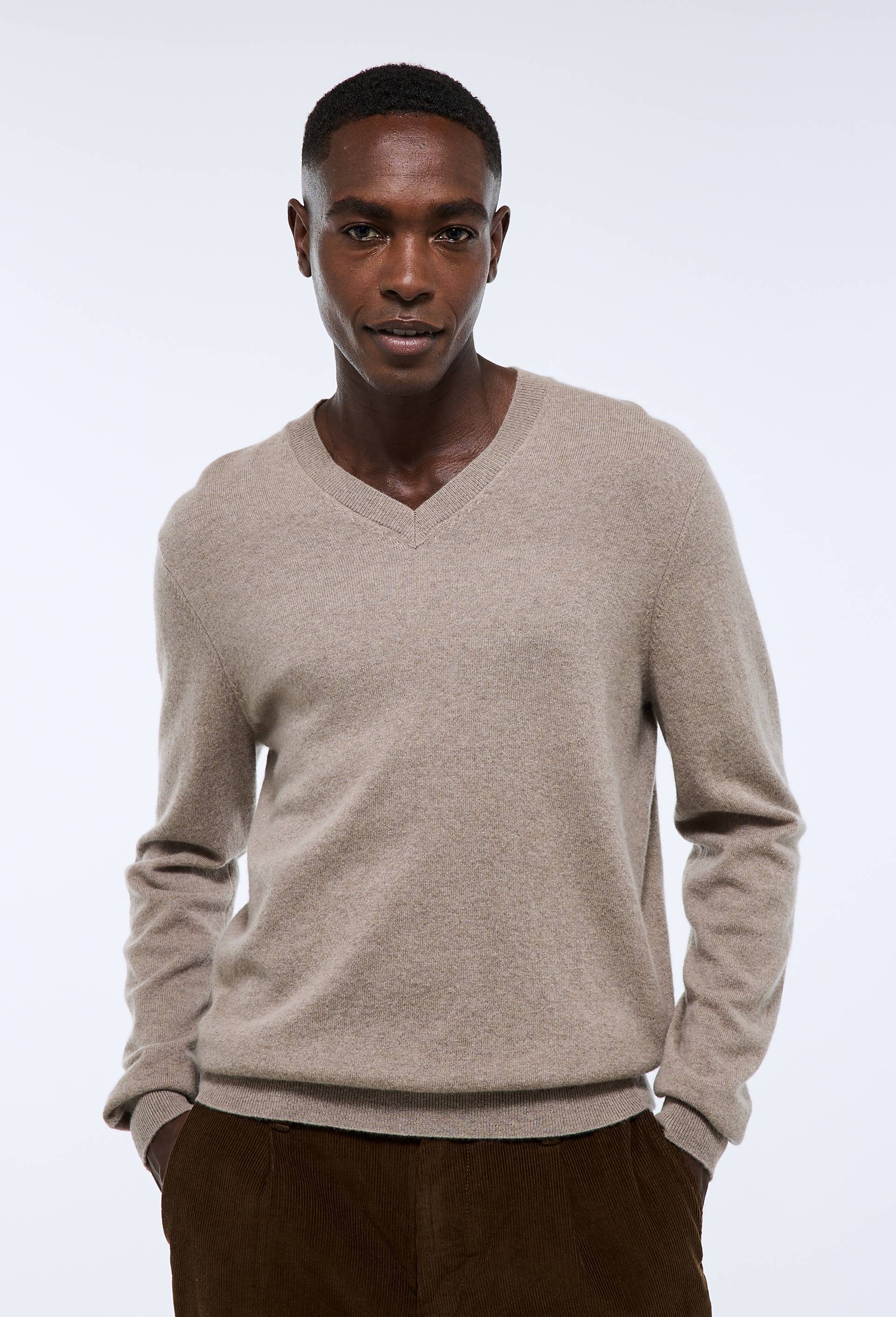Pull col V en 100% cachemire, Beige, large image number 0