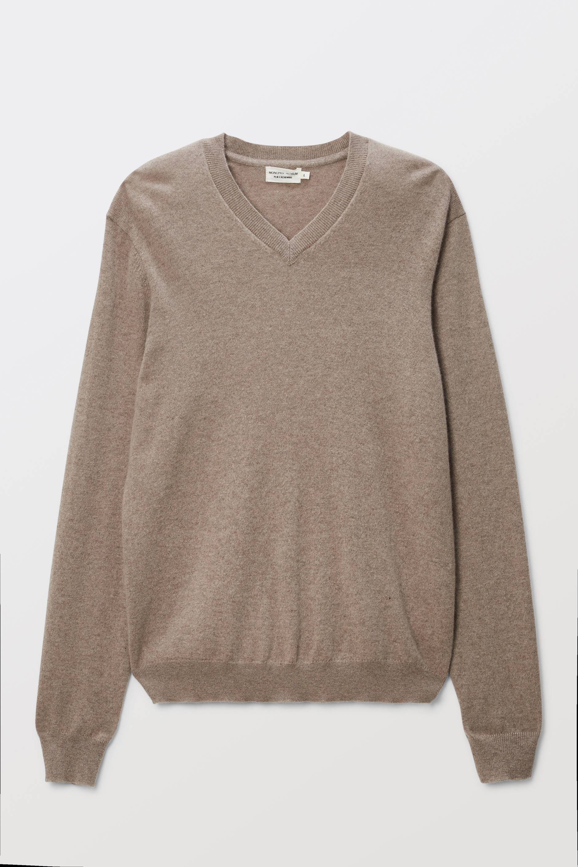 Pull col V en 100% cachemire, Beige, large image number 2.0
