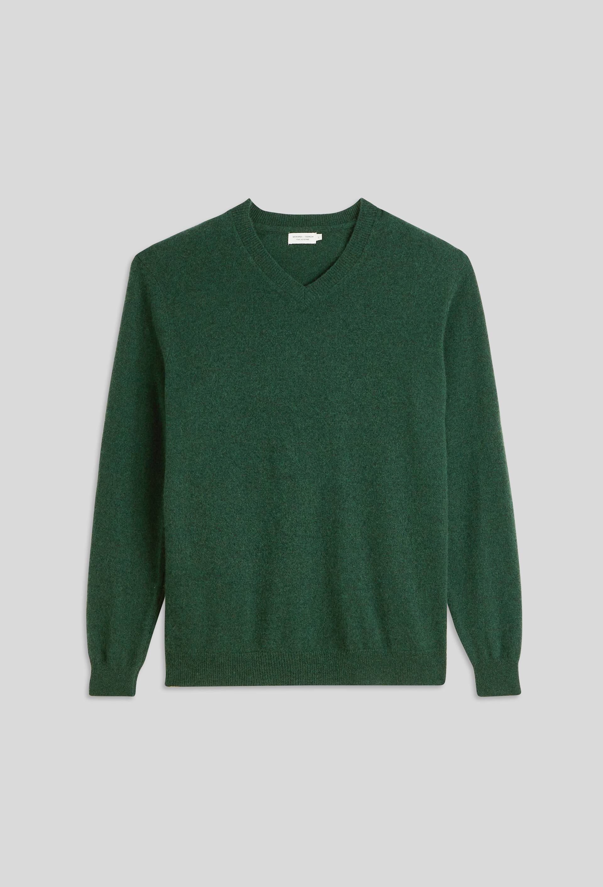 Pull col V en 100% cachemire, Vert fonc&eacute;, large image number 2