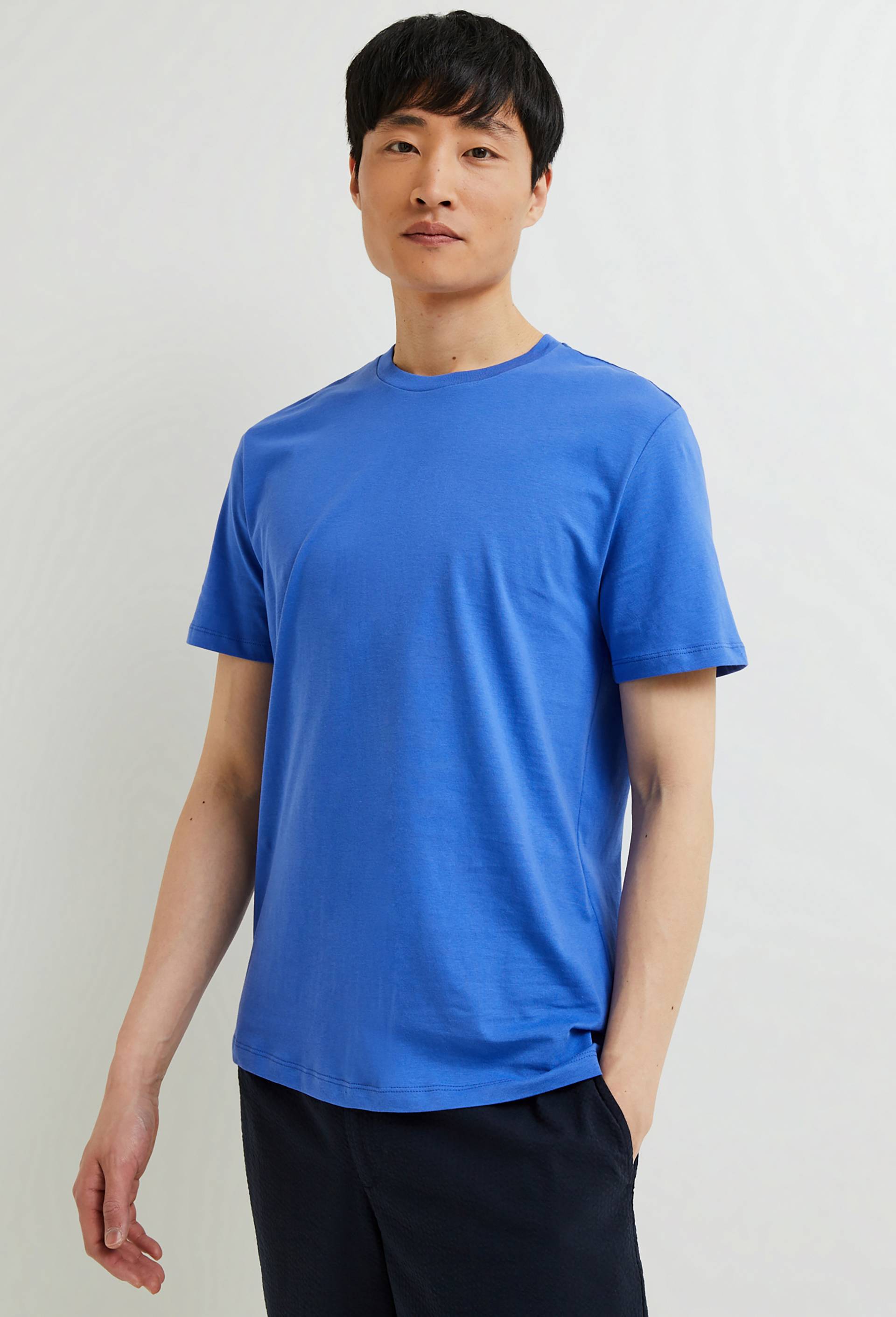 T-shirt manches courtes col rond en coton BIO GOTS, Bleu, large image number 0.0