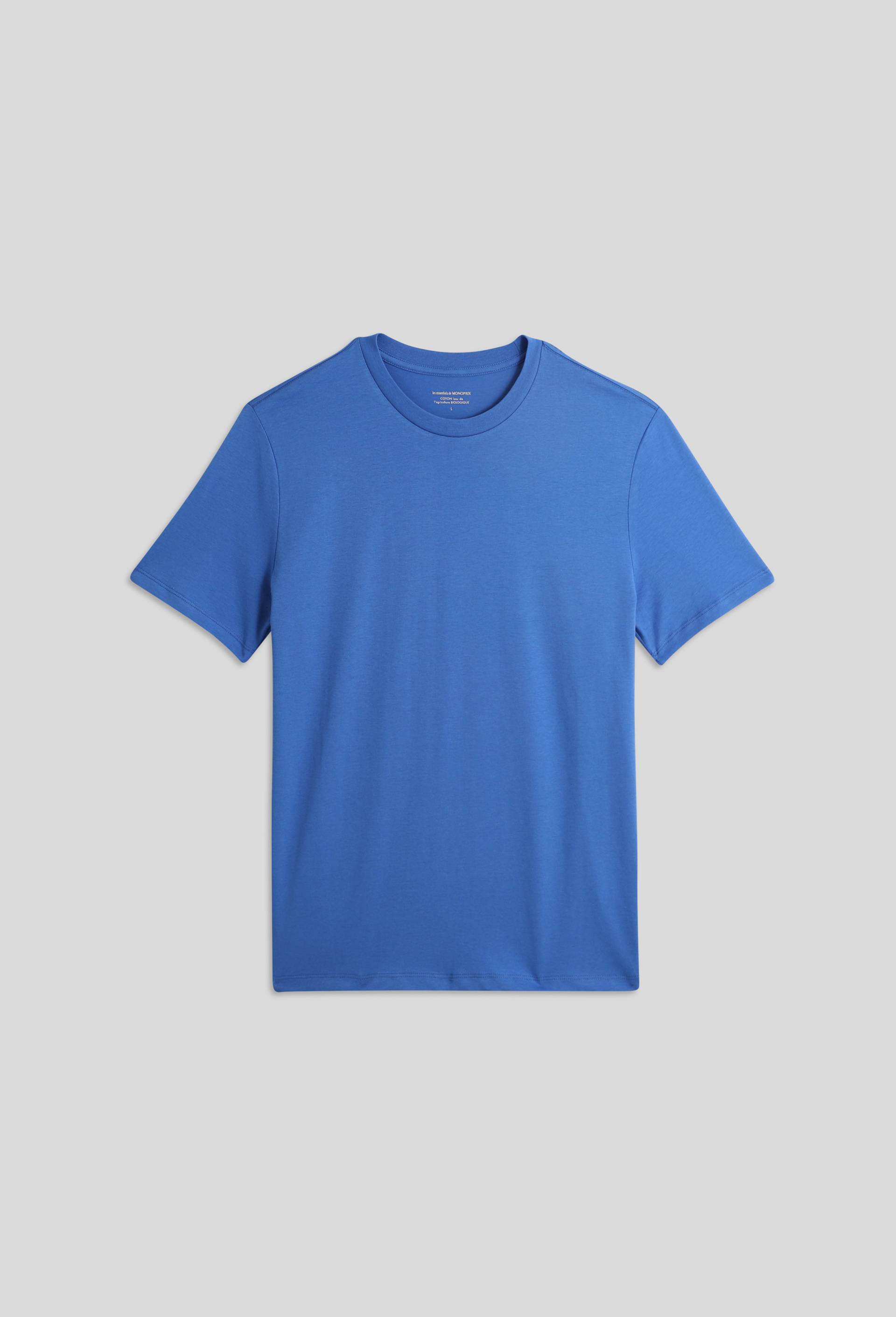 T-shirt manches courtes col rond en coton BIO, Bleu, large image number 2.0