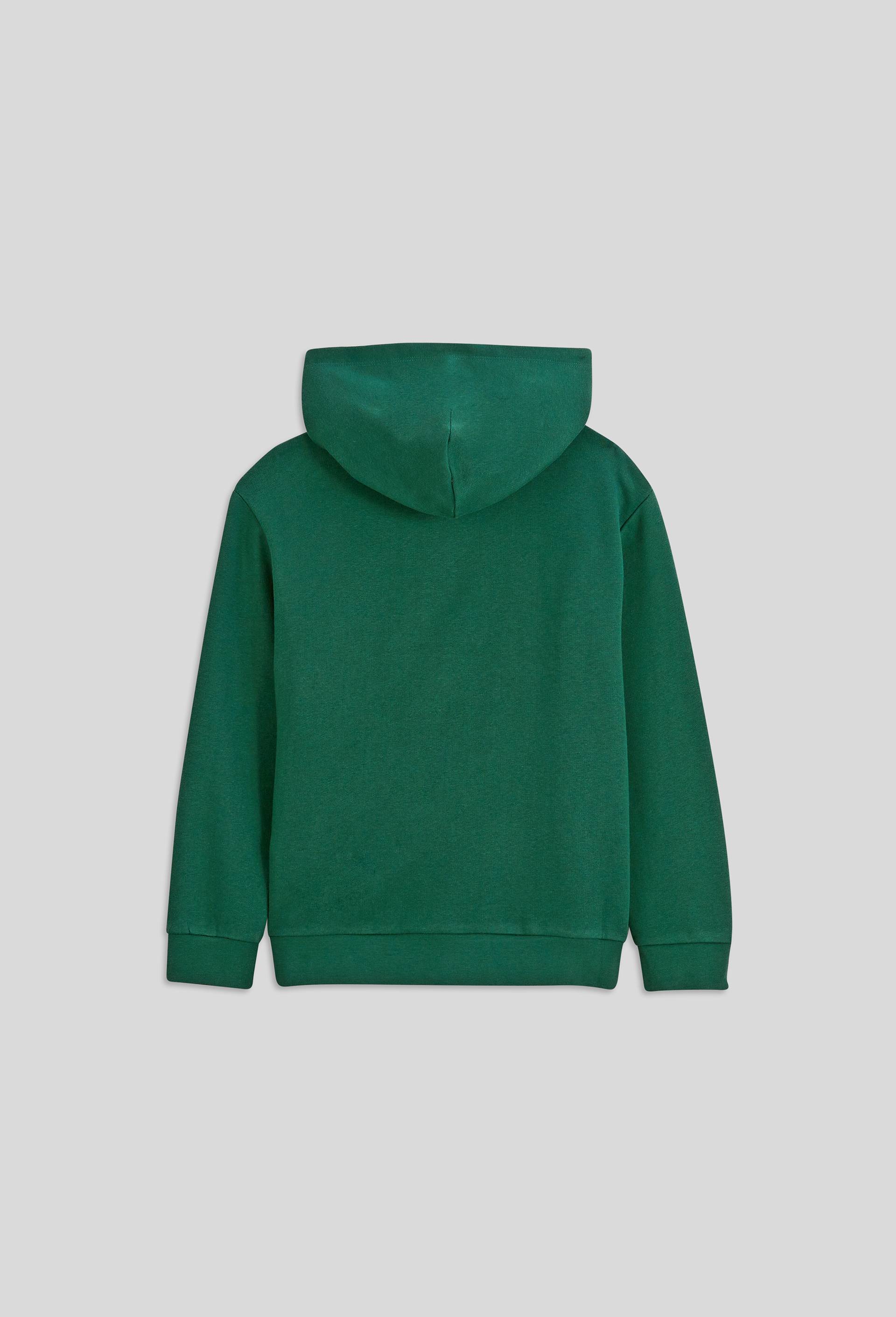 Sweat &agrave; capuche uni avec imprim&eacute; en coton BIO, Vert fonc&eacute;, large image number 2