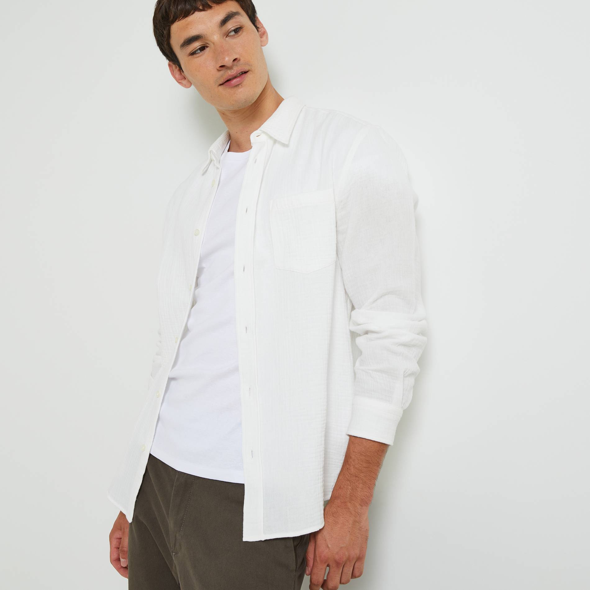 Chemise manches longues en gaze de coton, Oeko-tex, Blanc, large image number 1