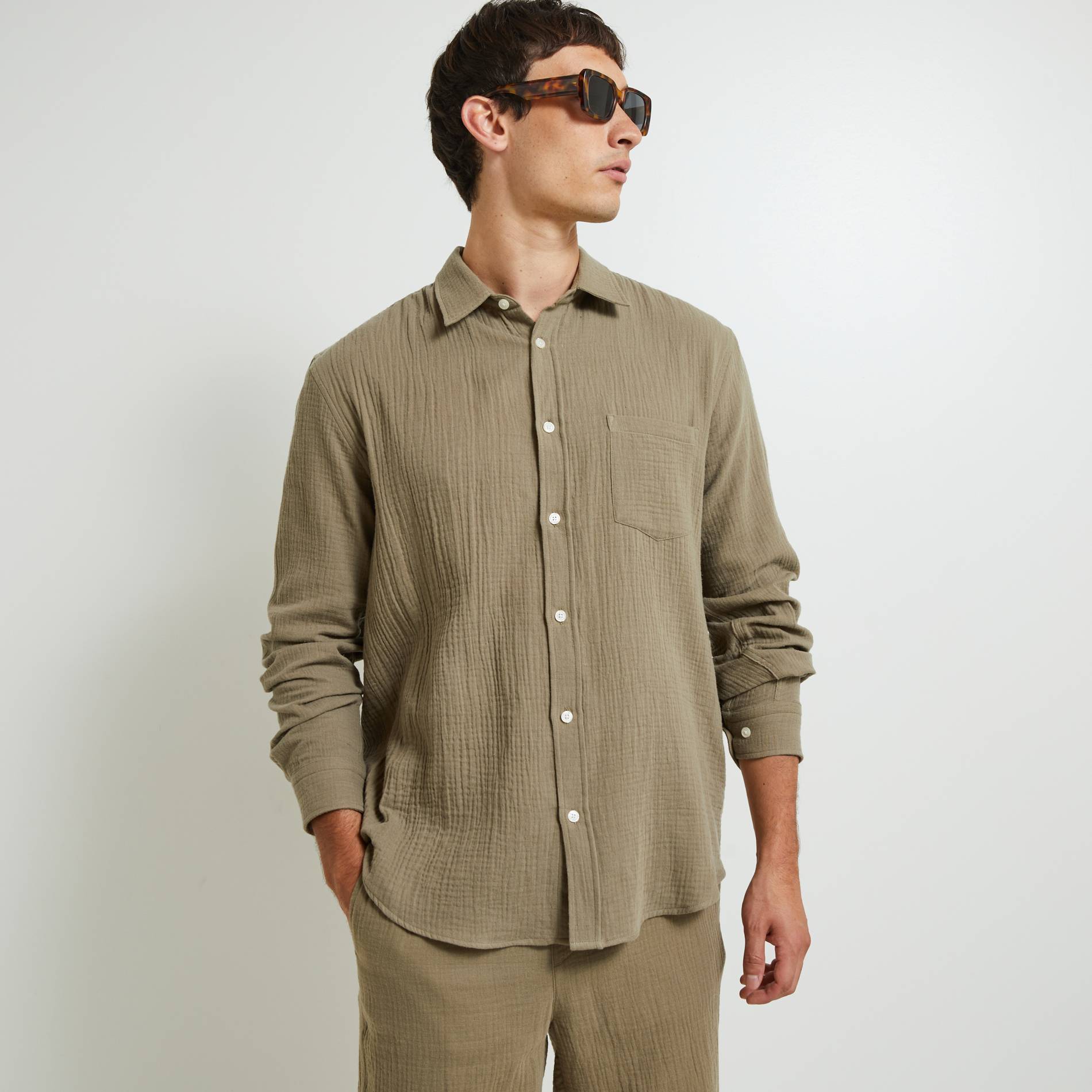 Chemise manches longues en gaze de coton, Oeko-tex, Vert, large image number 1.0
