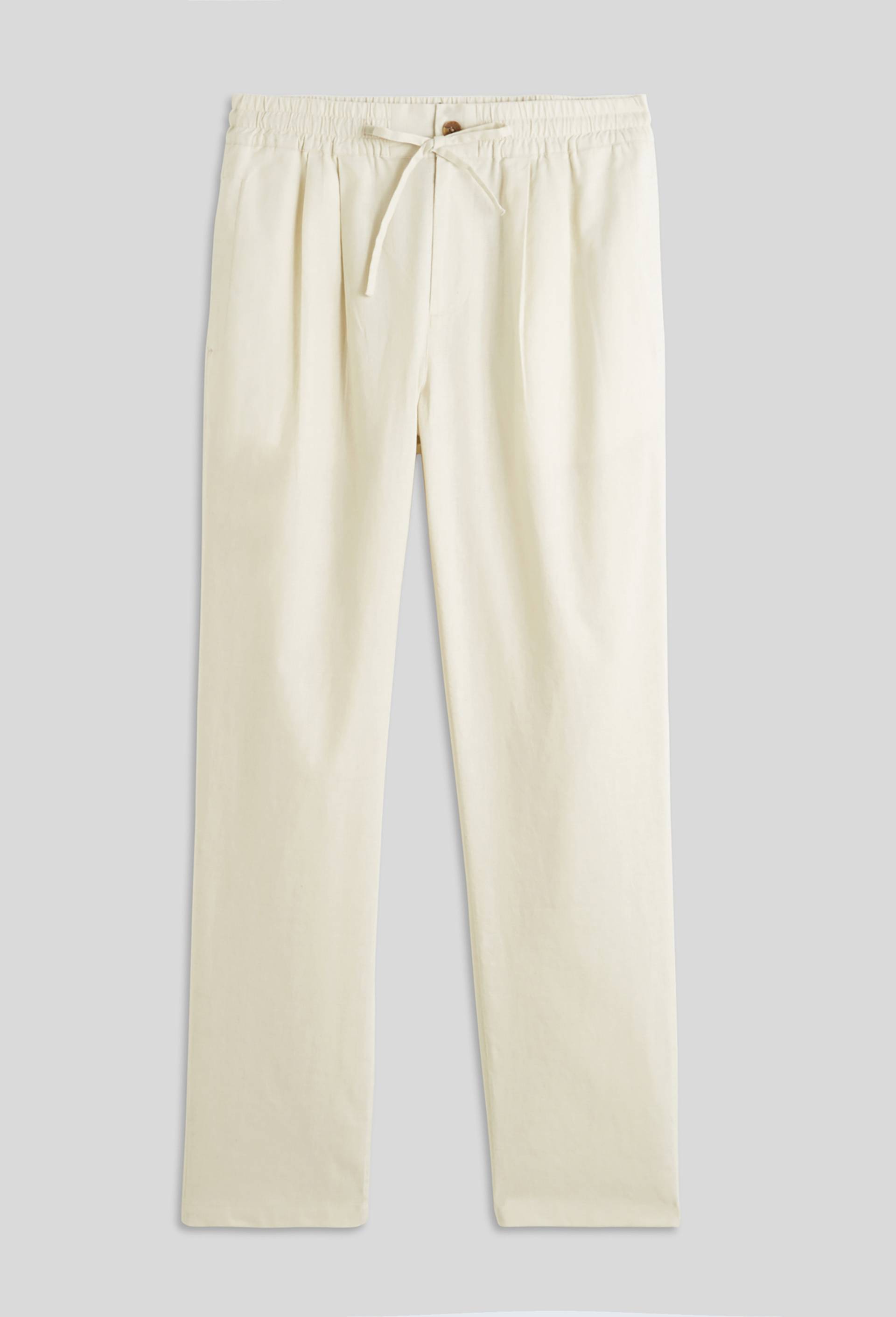 Pantalon élastiqué en mélange lin coton, Beige clair, large image number 2.0