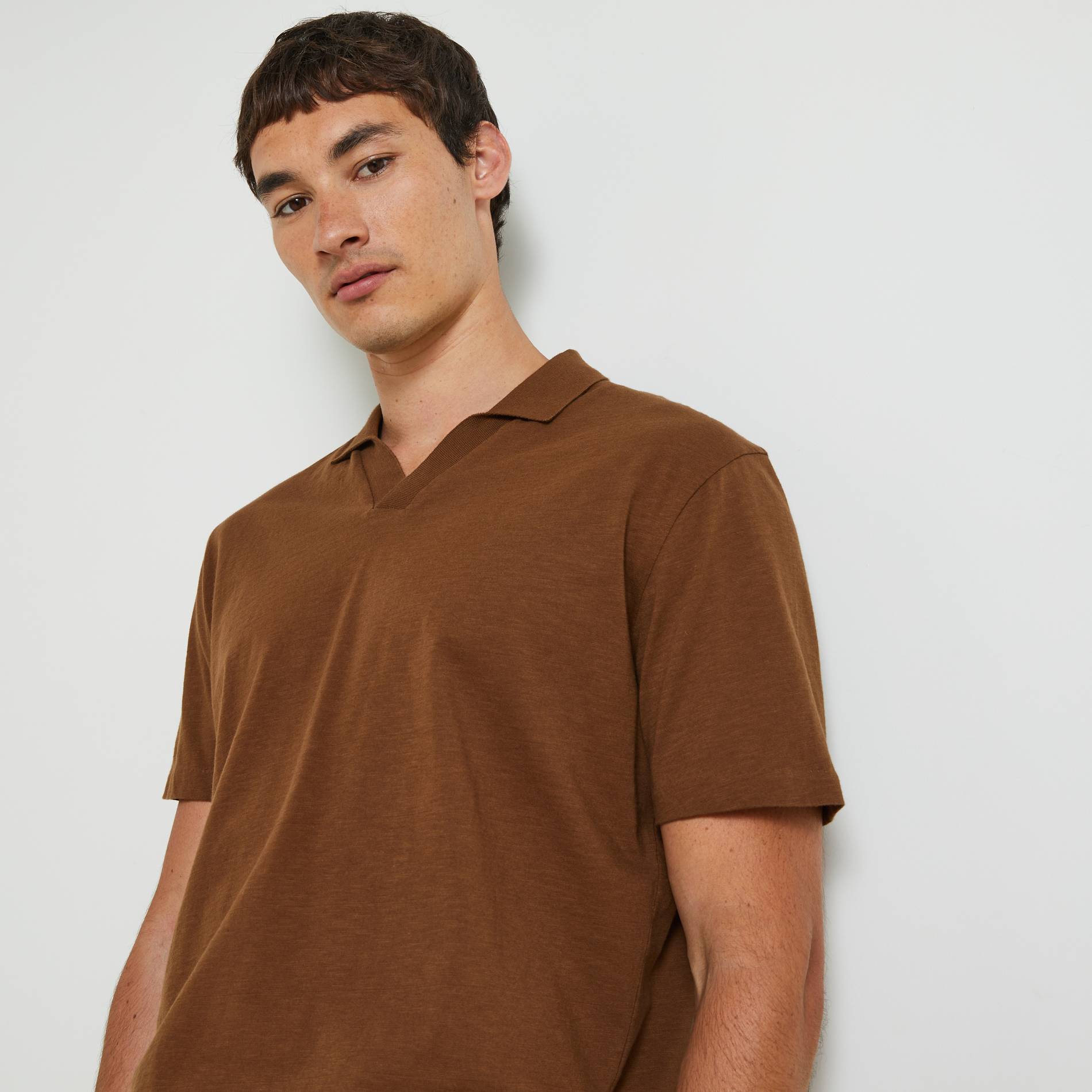 Polo manches courtes en coton slub BIO, Brun, large image number 0.0